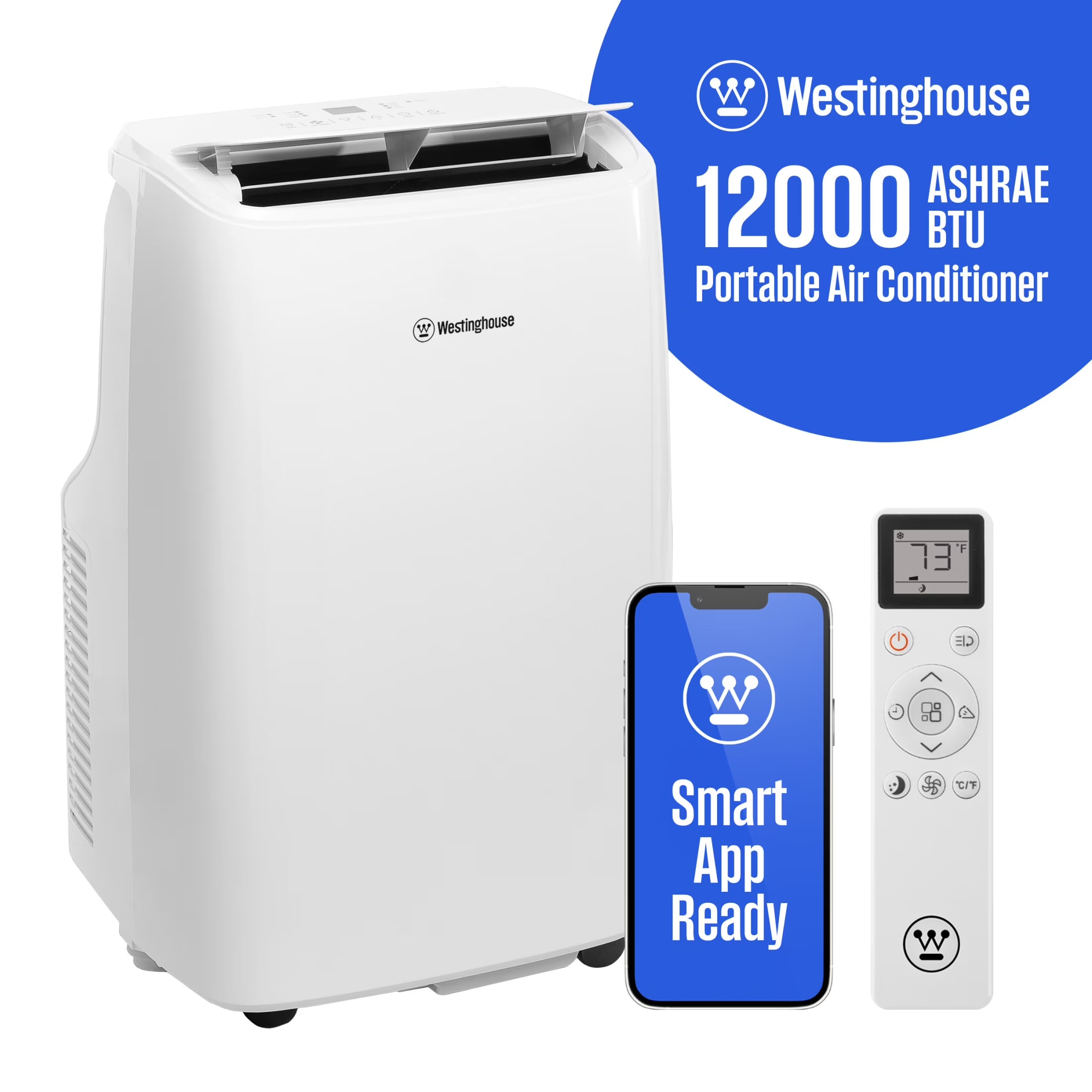 2026 New Westinghouse 12,000 BTU Portable Air Conditioner & Dehumidifier with Remote & Smart App, up to 550 Sq Ft