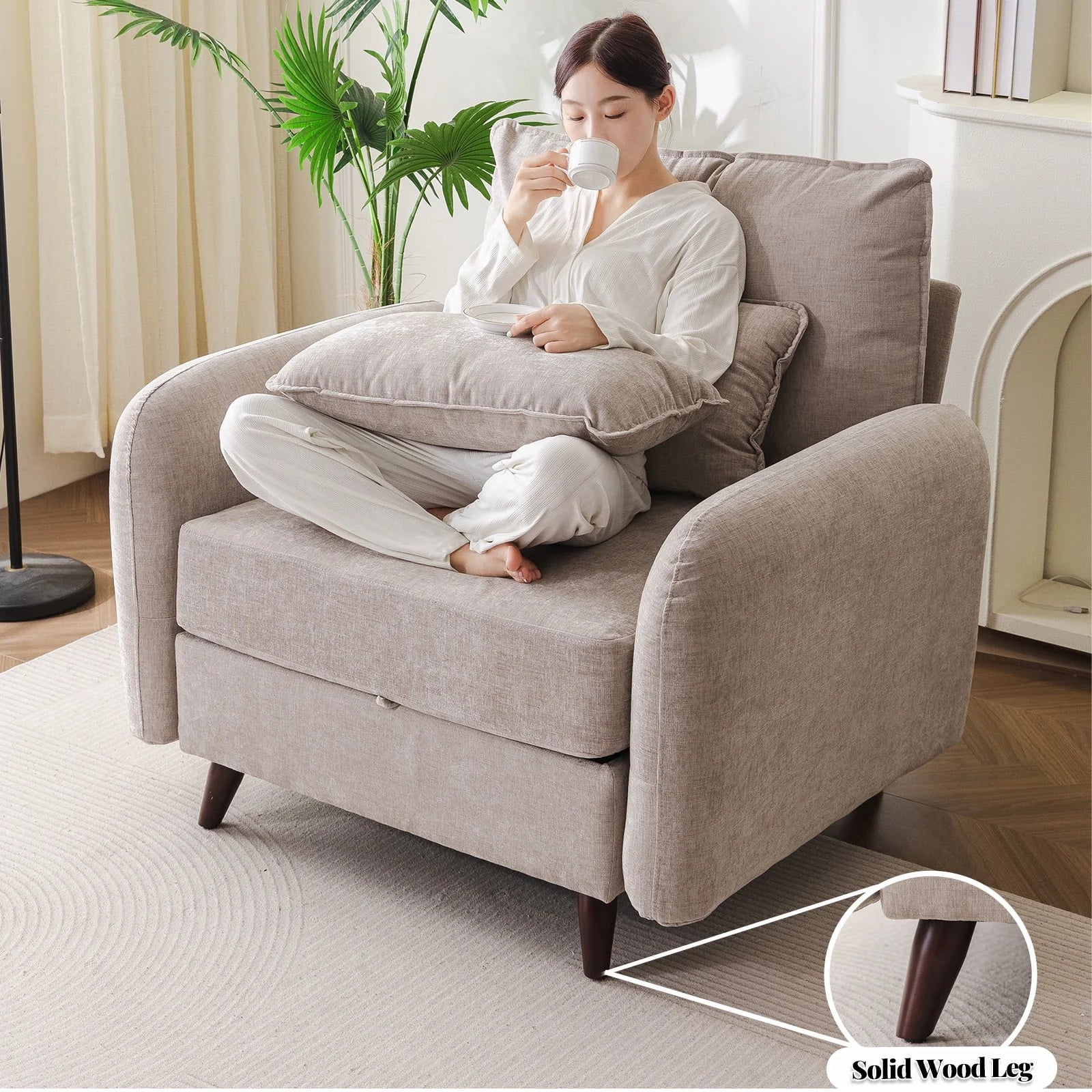 2026 New Rexulqo Oversized Accent Chair with All Seats Storage,Comfy Living Room Chairs with 2 Throw Pillow,Upholstered Mid-Century Armchair,24.5'' Deep Seat,Reading Chair For Bedroom,Office,Chenille,Green - Image 19
