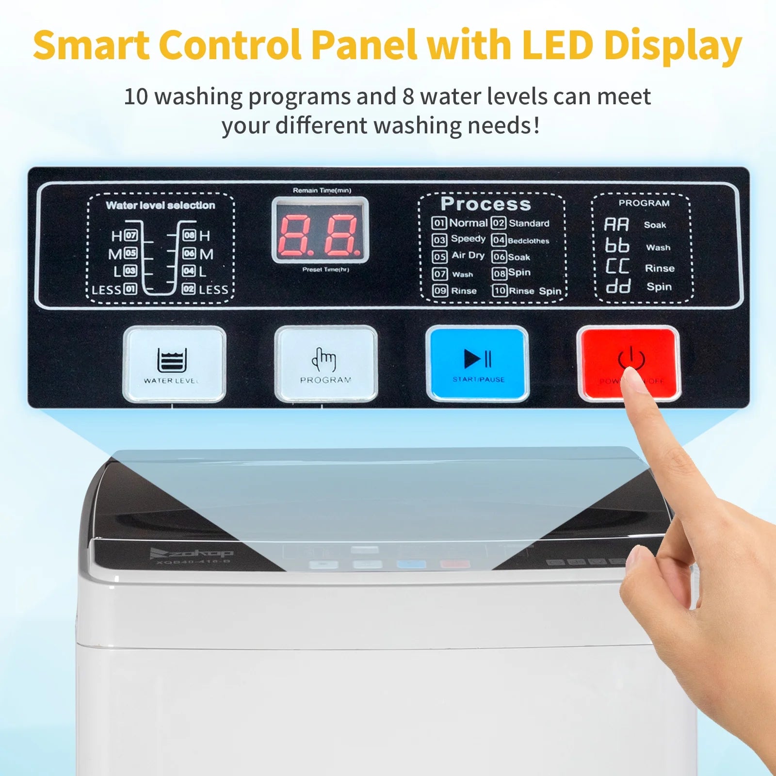 2026 New BAYUELSWU Portable Washing Machine 17.6lbs Full-Automatic Washing Machine, Apartment Washing Machine 10 programs 8 Water Level Selections with Led Display for Apartment, Home, Dorm, RV - Image 5