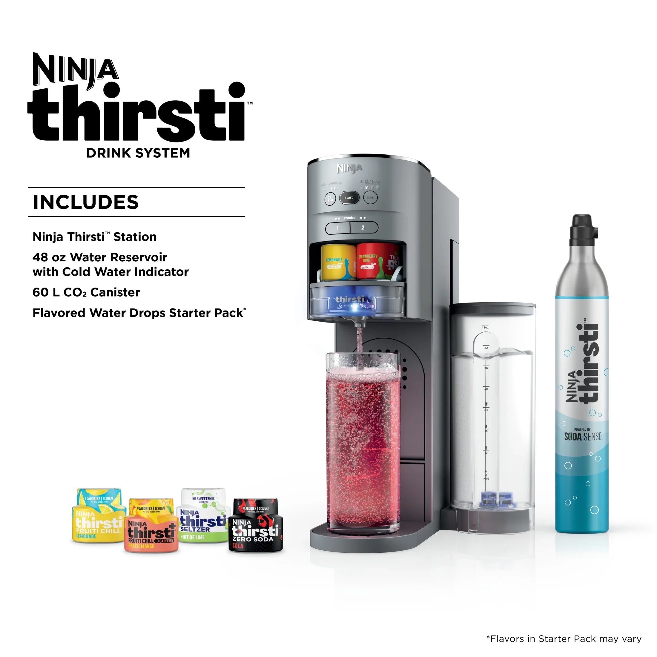 2026 New Ninja Thirsti Drink Maker, Still, Sparkling Custom Drink Kit, with CO2 Canister, Flavors, and 48 oz Reservoir - Image 10