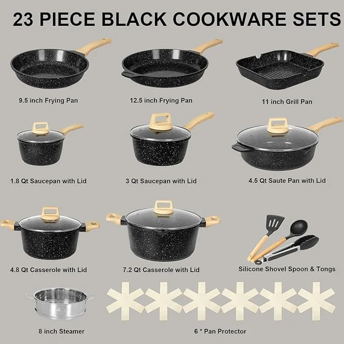 2026 New Romswi Nonstick Pots and Pans Set, 23 Piece Induction Cookware Sets Non-stick Ceramic Kitchen Sets with Utensil, Green - Image 20