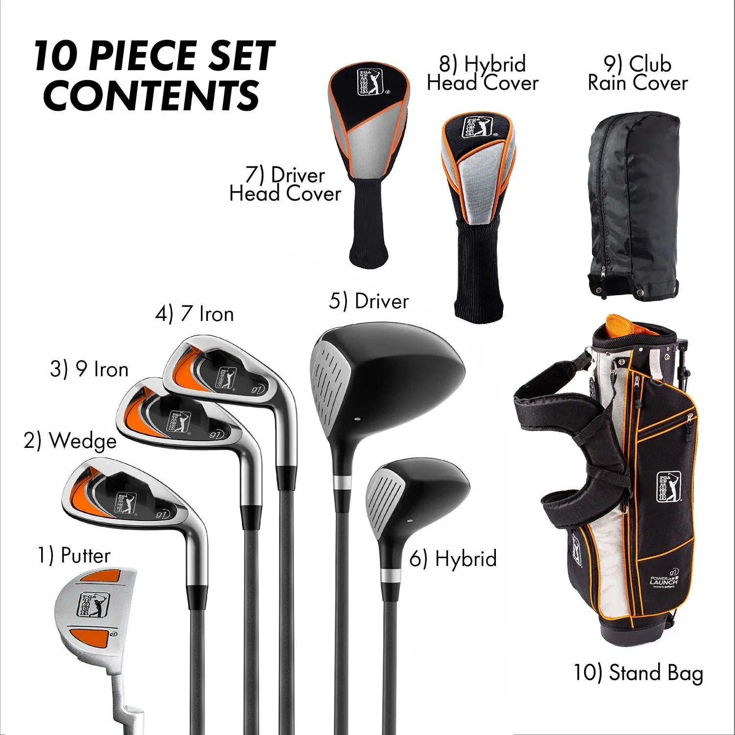 2026 New PGA Tour Right-Handed 10 Piece Kids Golf Club Stand Bag Set; Player Height 4'8 - 5'2", Ages 8-12 - Image 20