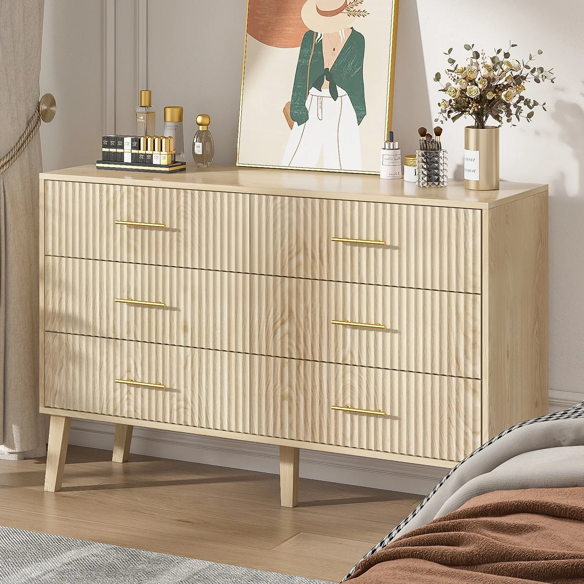 2026 New Fluted 6 Drawers Dresser, Wide Modern Chest of Drawers, 6 Drawer Double Dresser - Image 9