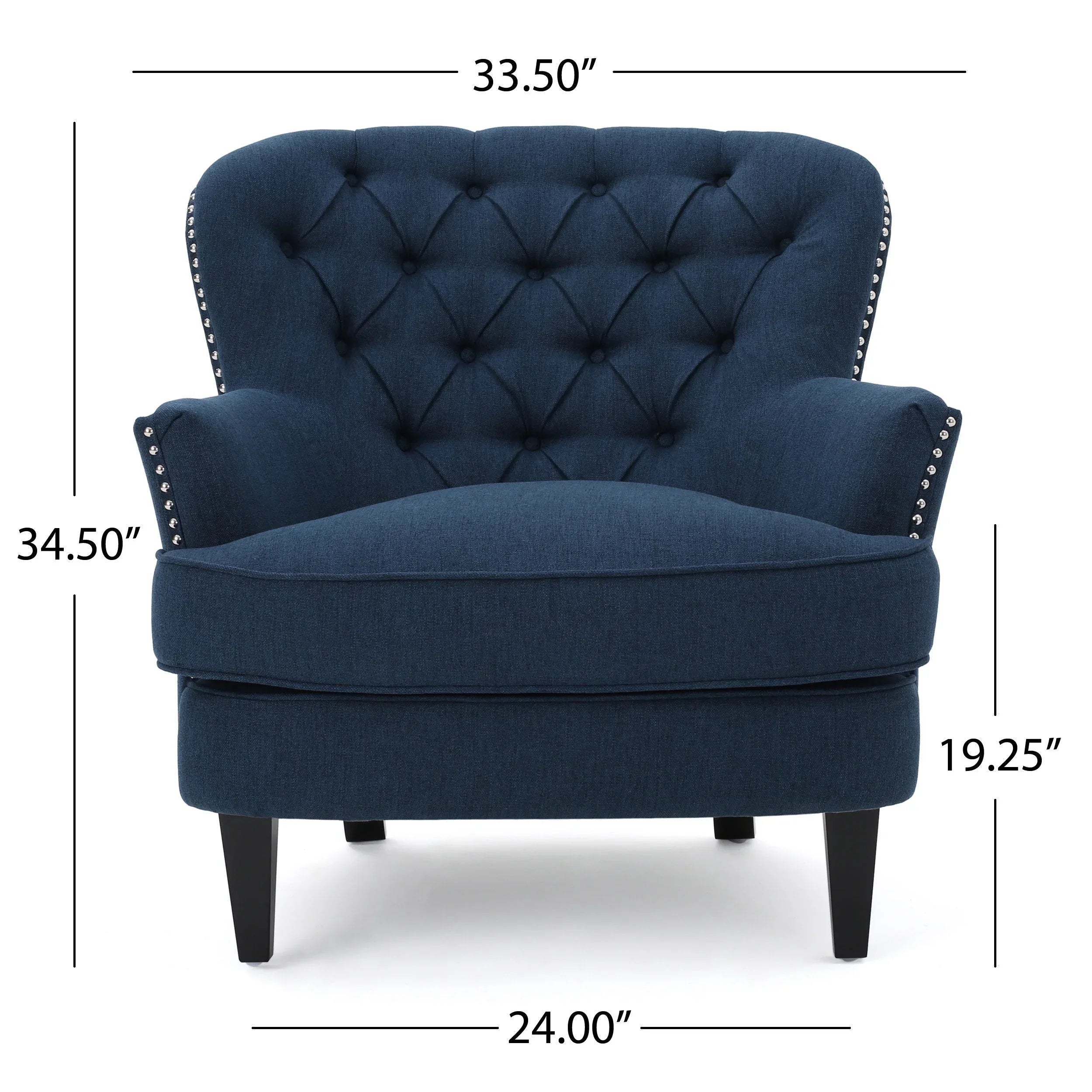 2026 New Noble House Tanner Tufted Fabric Club Accent Chair, Dark Blue - Image 3