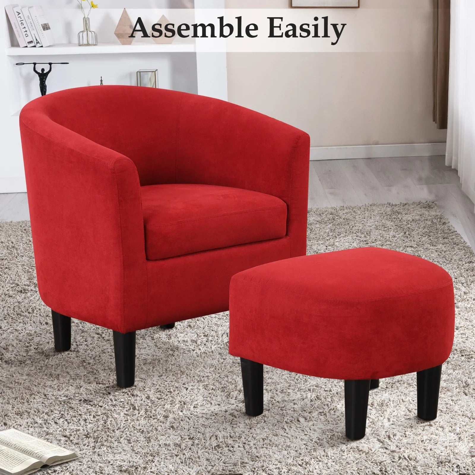 2026 New Bonzy Home Velvet Accent Chair with Ottoman for Living Room,Beige - Image 22