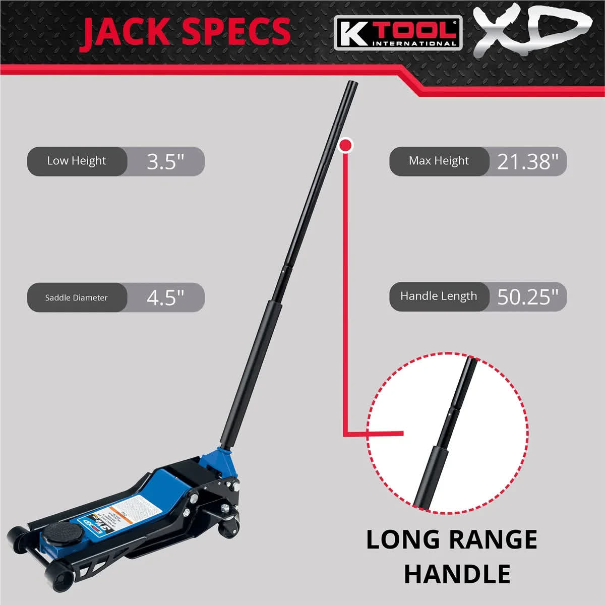 2026 New K-Tool INT022 3.5 Ton Low Profile Service Jack; Dual Pump Piston - Image 4