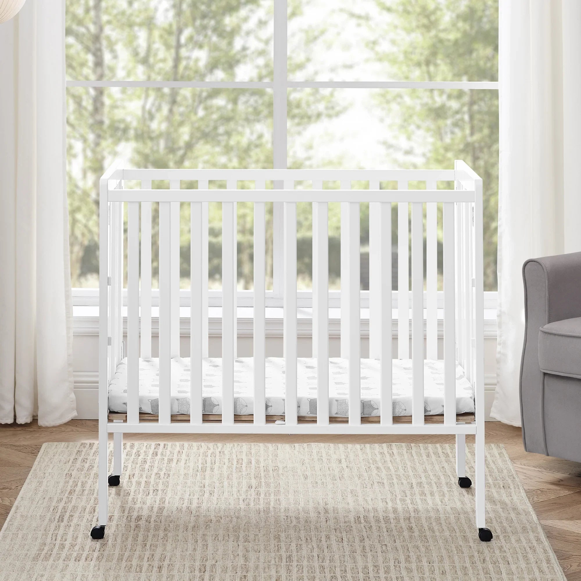 2026 New Delta Children Lee Portable Folding Mini Crib with 1.5-Inch Mattress - Greenguard Gold Certified, Bianca White - Image 7