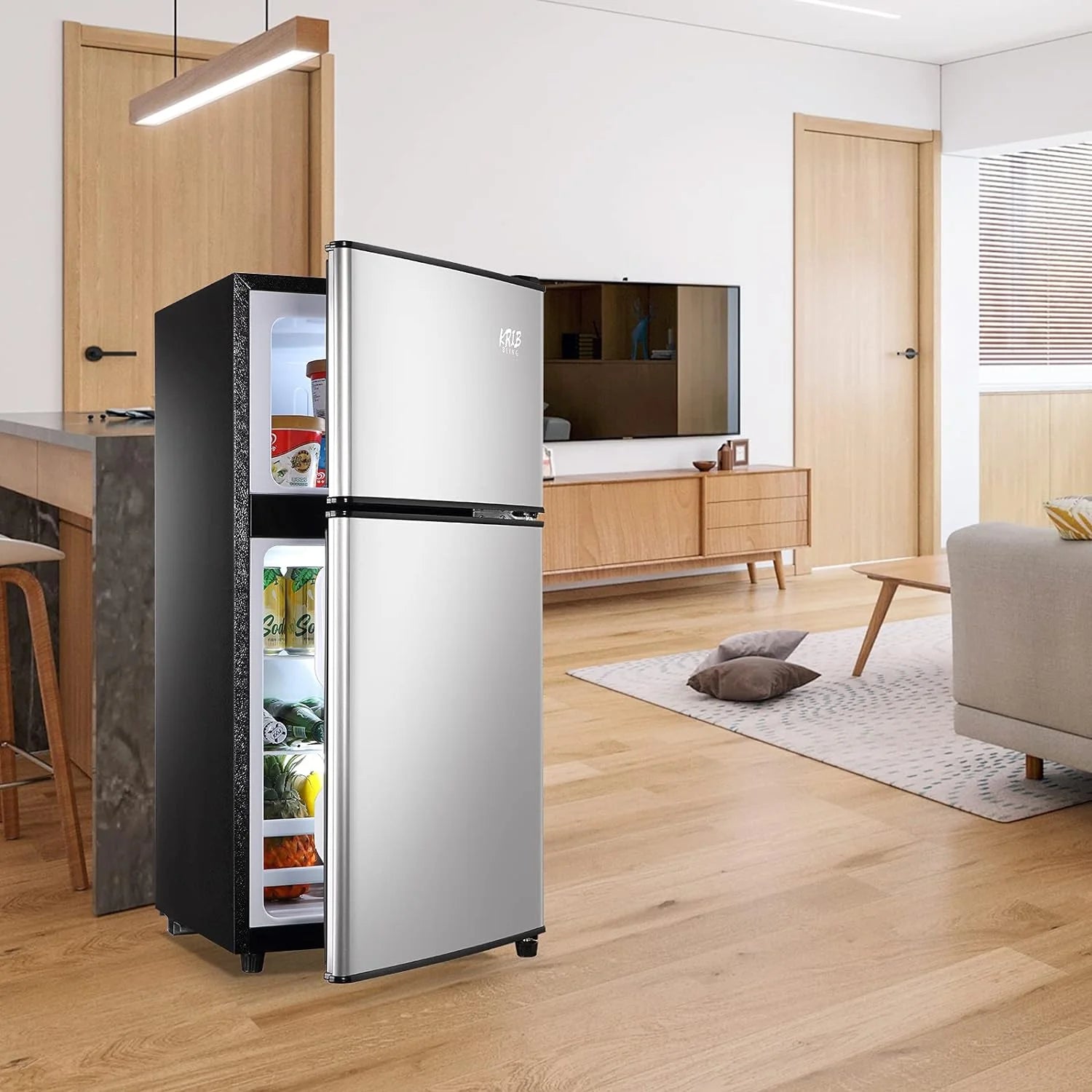 2026 New Harper & Bright Designs Double Door Mini Fridge with Freezer, 3.2 Cu.Ft Compact Refrigerator with Adjustable Shelf, Adjustable Thermostat and Reversible Door for Bedroom, Dorm, Home Office, White - Image 17