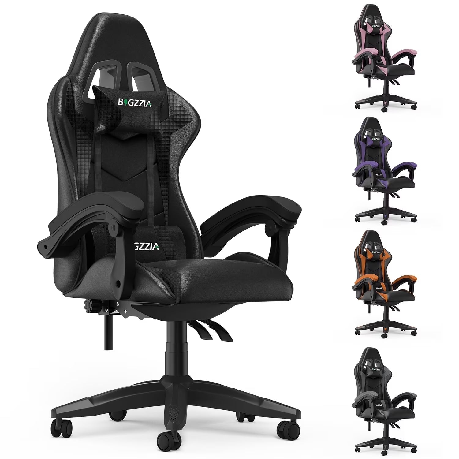 2026 New Bigzzia Gaming Chair Office Chair, Ergonomic Game Chair with Height Adjustable Headrest and Lumbar Support for Adults Teens, Black & White - Image 11
