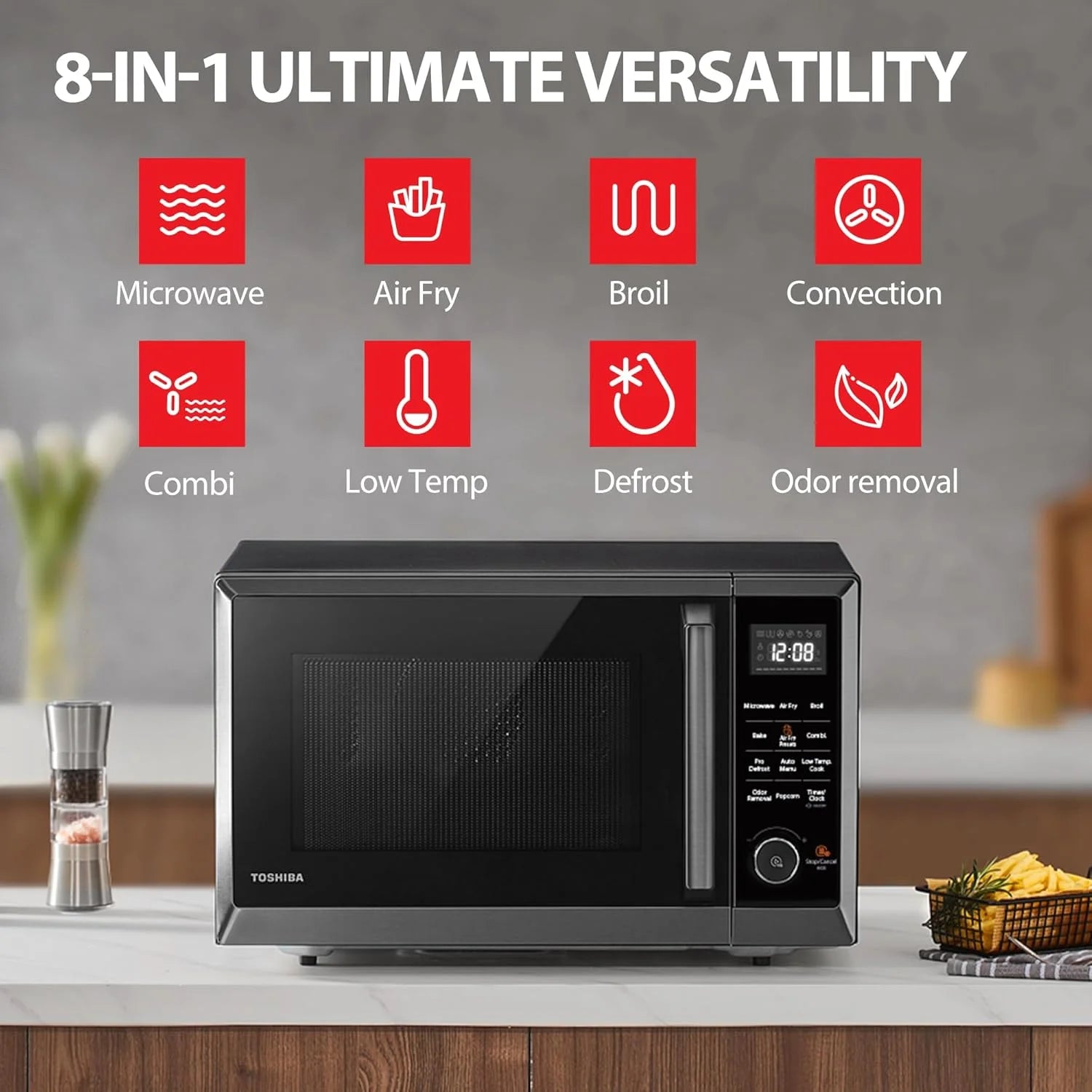 2026 New TOSHIBA 8-in-1 Countertop Microwave Oven with Air Fryer, Convection, Child-Lock, 1.0 Cu Ft, Black - Image 5