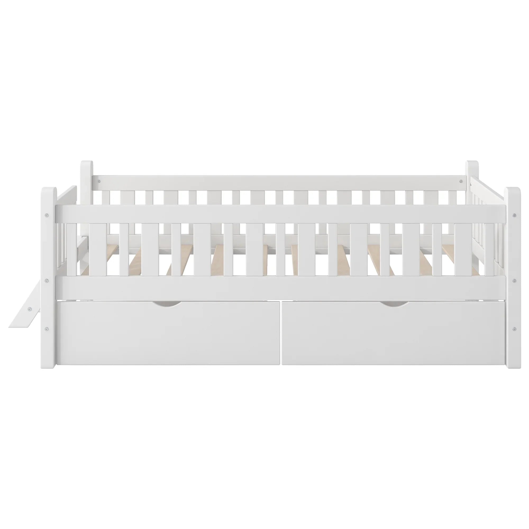 2026 New Euroco Wood Twin Size Platform Bed with 2 Drawers and Ladder for Kids and Toddlers, White - Image 6