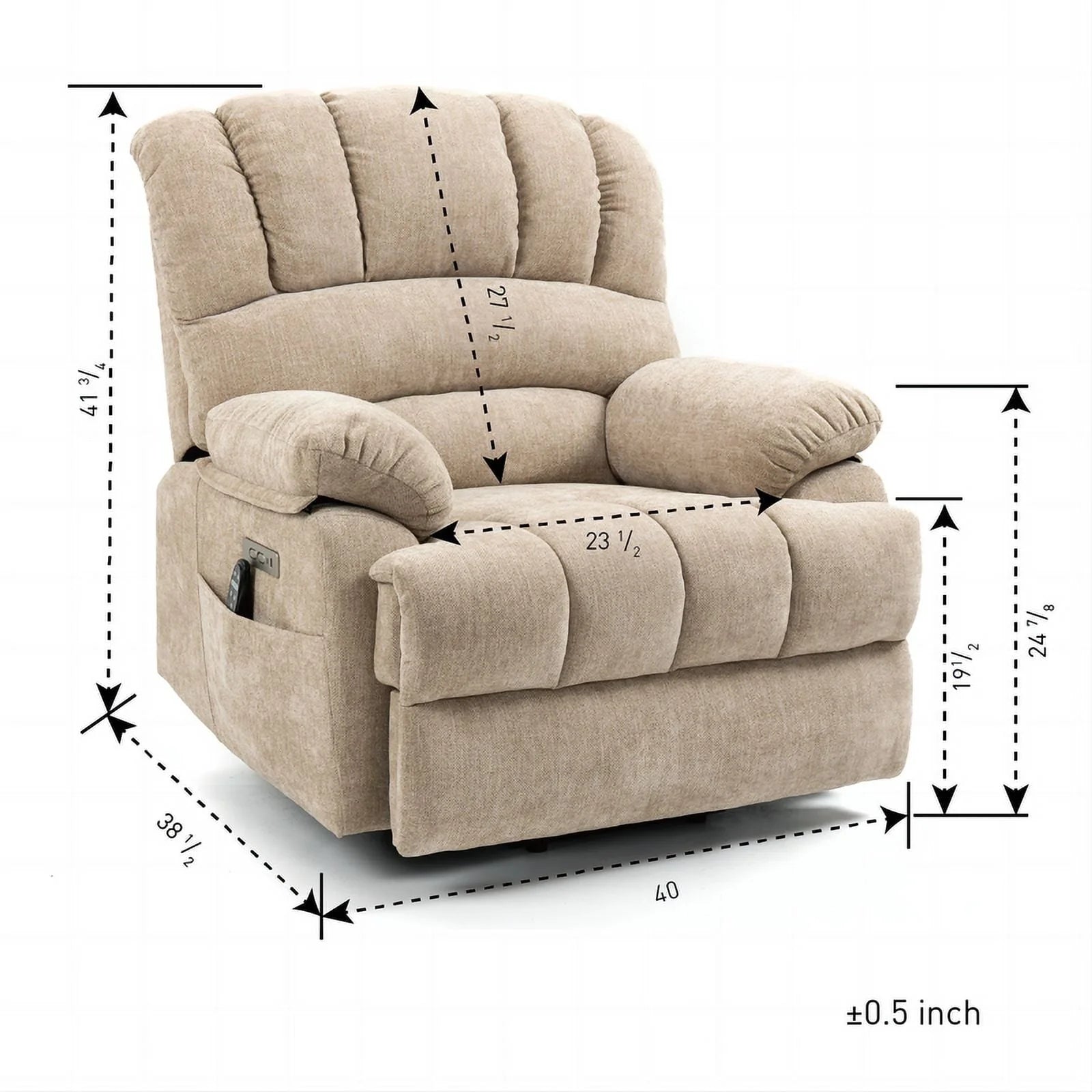 2026 New Oversized Power Lift Recliner Chairs for Adults,Beige Electric Recliners for Elderly with 8-Point Vibration Massage Lumbar Heating,2 Side Pocket,USB Port,24" Seat Width,25" Seat Depth,20" Seat Height - Image 7