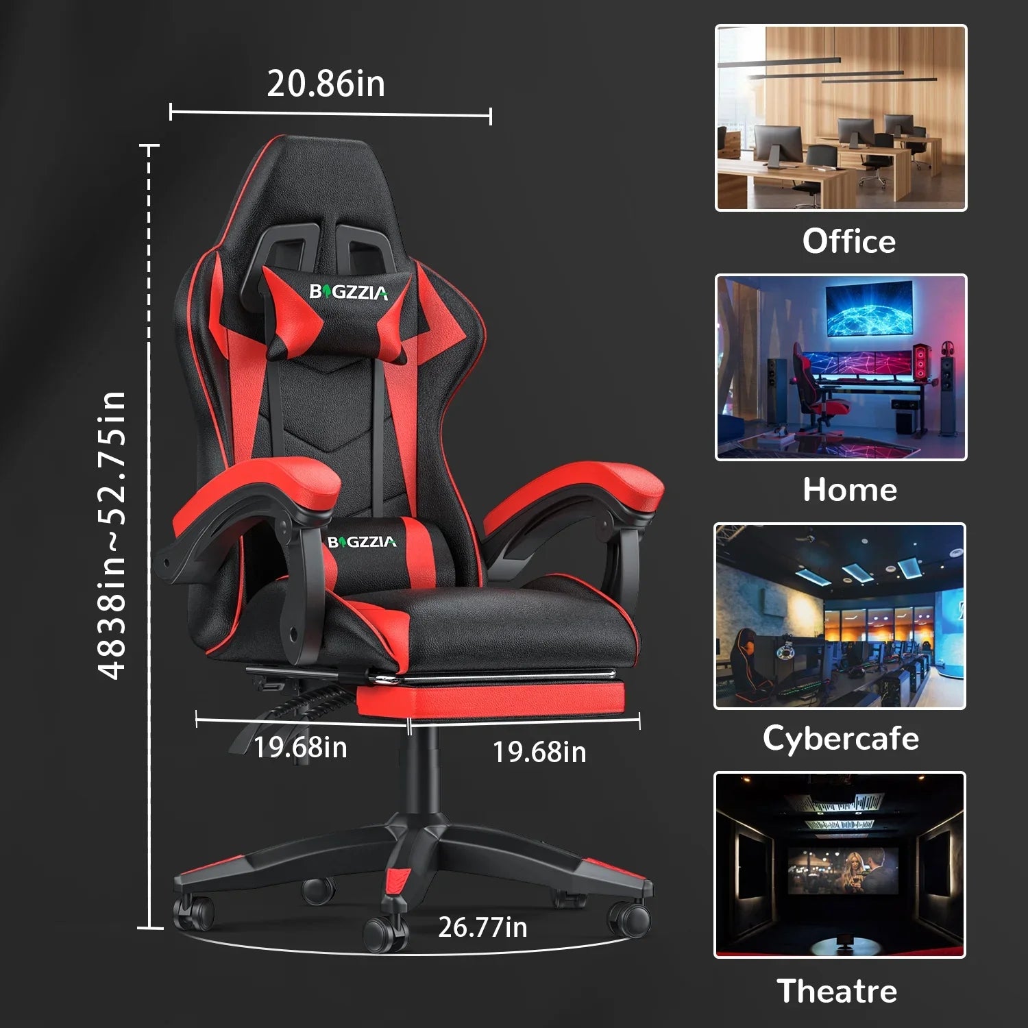 2026 New Bigzzia Gaming Chair Office Chair, Ergonomic Game Chair with Height Adjustable Headrest and Lumbar Support for Adults Teens, Black & White - Image 63