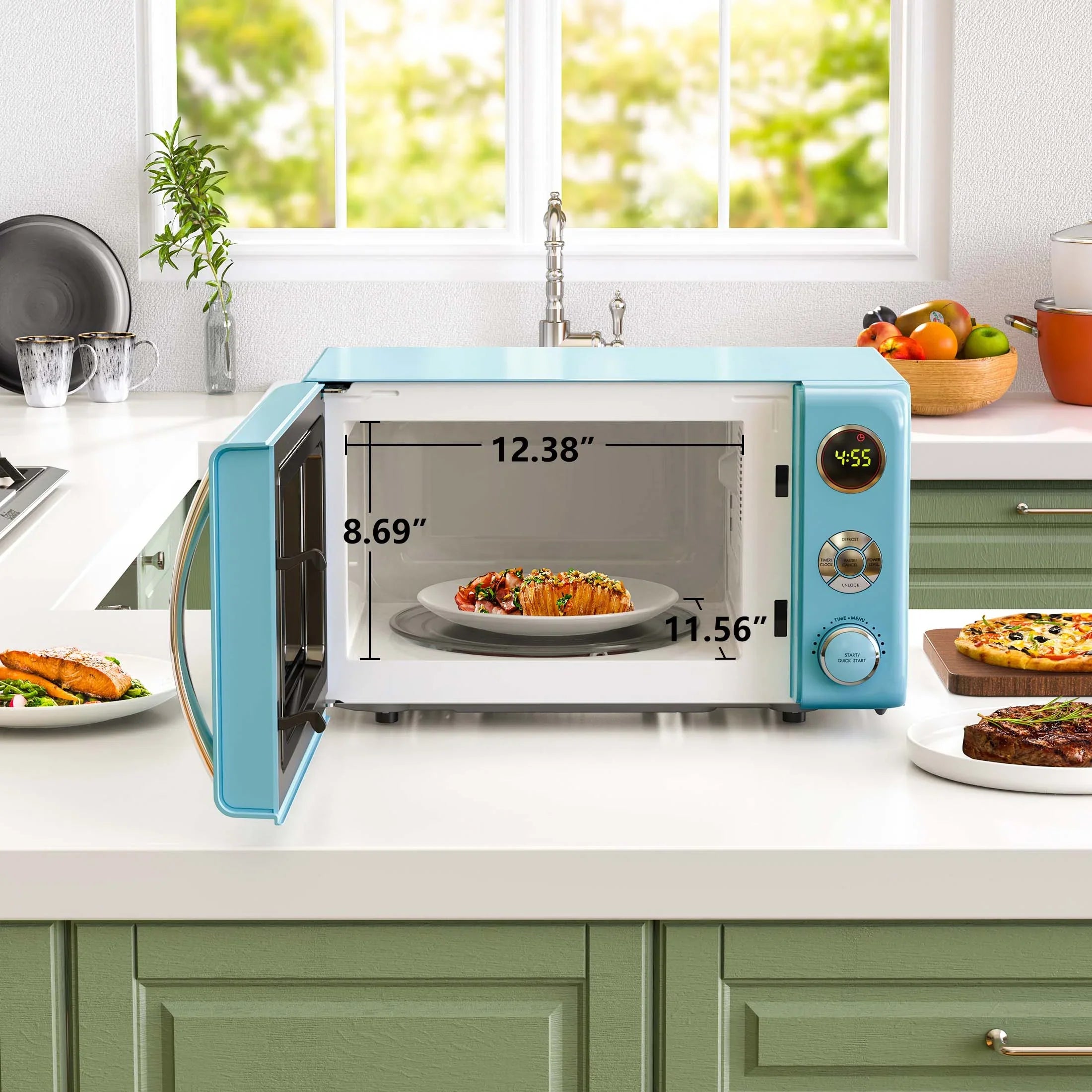 2026 New Galanz 0.7 Cu ft Retro Countertop Microwave Oven, 700 Watts, Blue, New - Image 9
