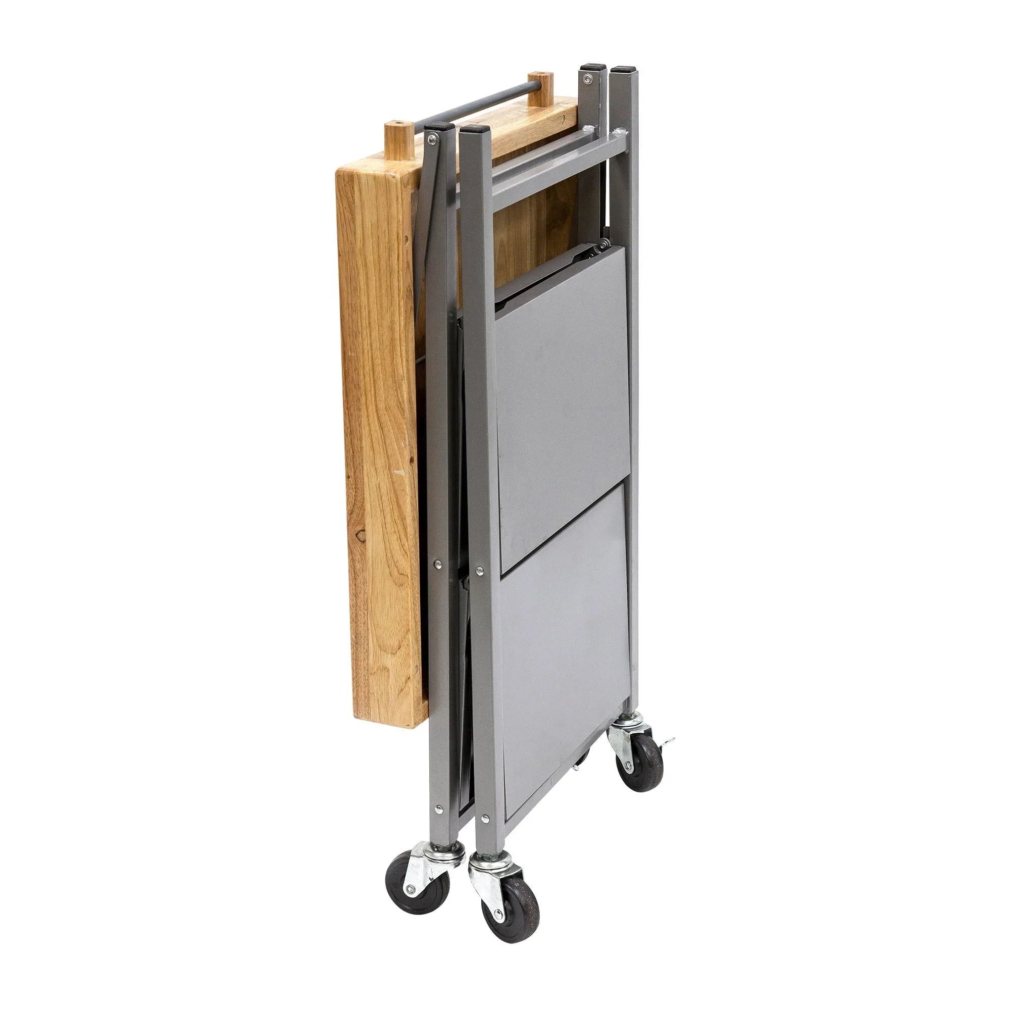 2026 New Origami Foldable Wheeled Portable Solid Wood Top Kitchen Island Bar Cart - Image 10