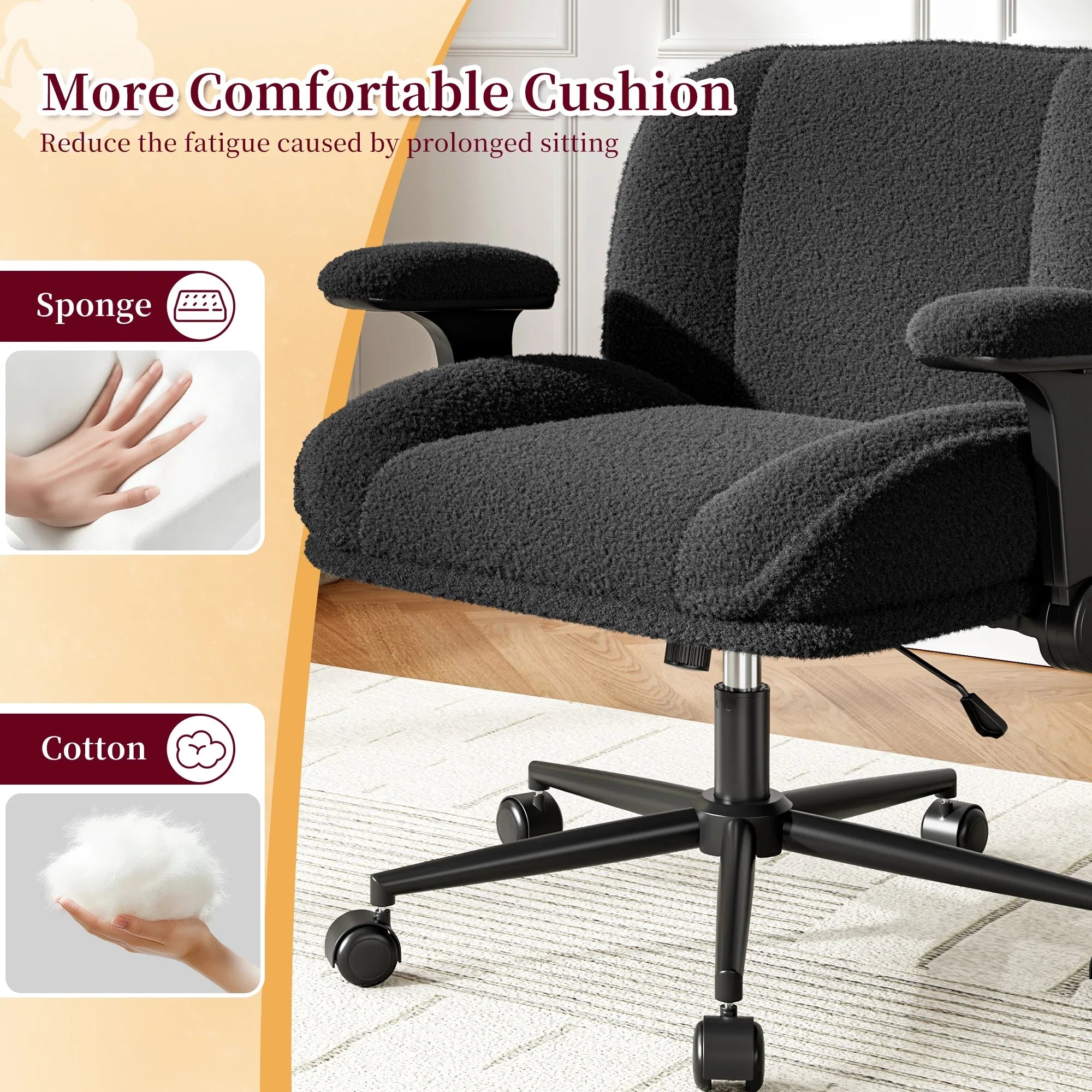 2026 New Romorgniz Criss Cross Chair with Adjustable Arms & Lumbar Support Office Chair with Reclining Back, Thick Cushion & Wheels for Office, Gaming, Reading, Vanity, Off-White - Image 24