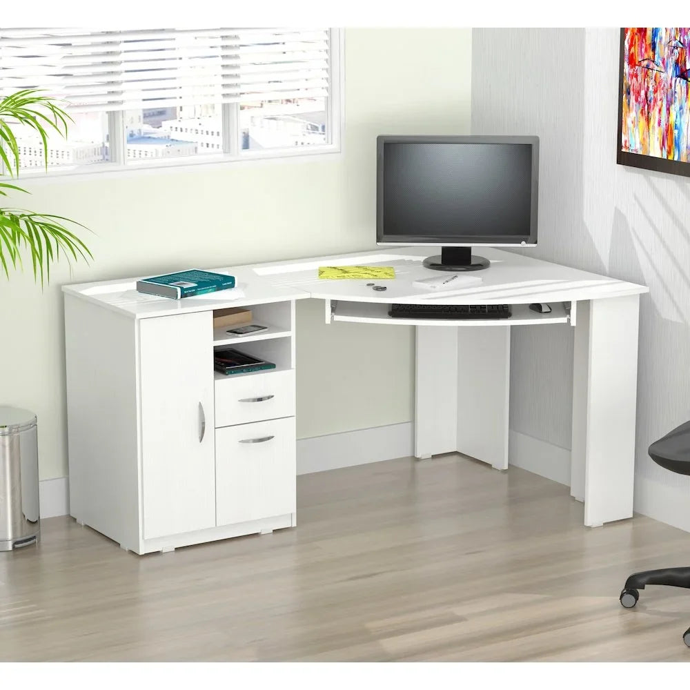 2026 New Inval Modern Corner Desk with 2 Drawers and Cabinet, Washed Oak - Image 6