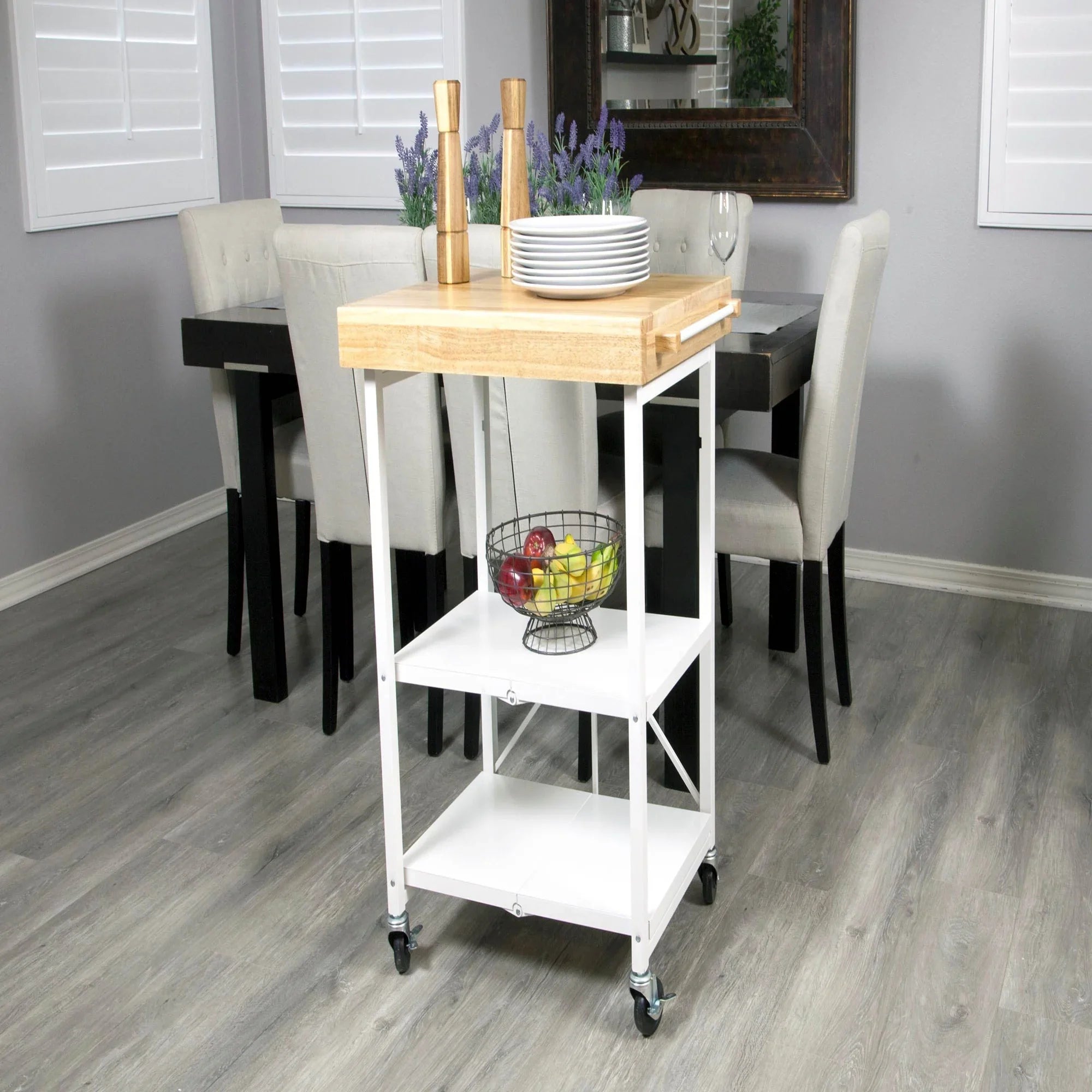 2026 New Origami Foldable Wheeled Portable Solid Wood Top Kitchen Island Bar Cart - Image 26
