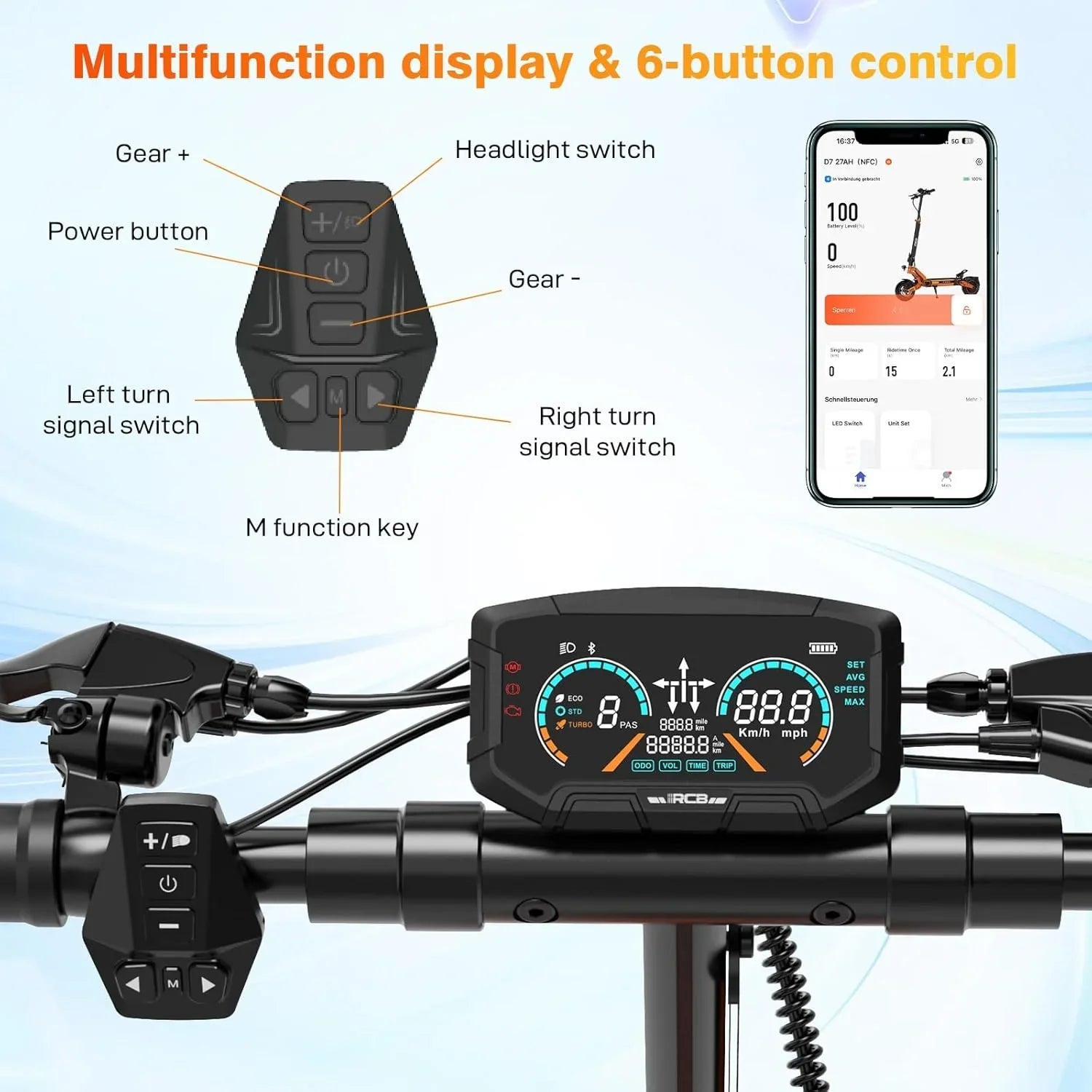 2026 New Electric Scooter for Adults, Max 70miles Range, 1000W Motor, 48V 27Ah Battery, 10" Anti-Flat Tires, Dual Shocks, APP Control&NFC - RCB D7PRO - Image 7