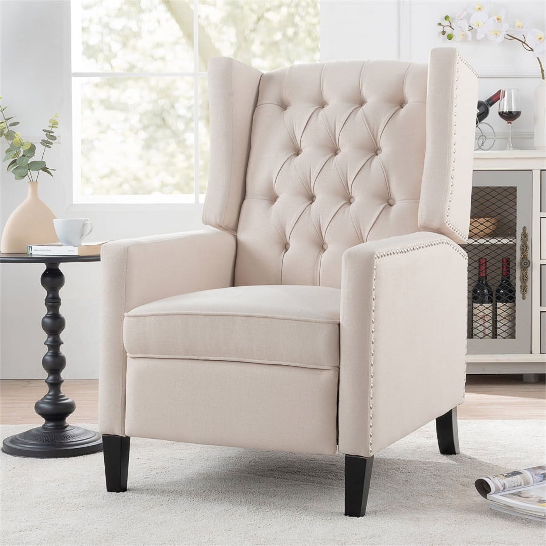2026 New Triple Tree Modern Fabric Foam Wood Solid Print Nailhead Trim Accent Chair, Beige