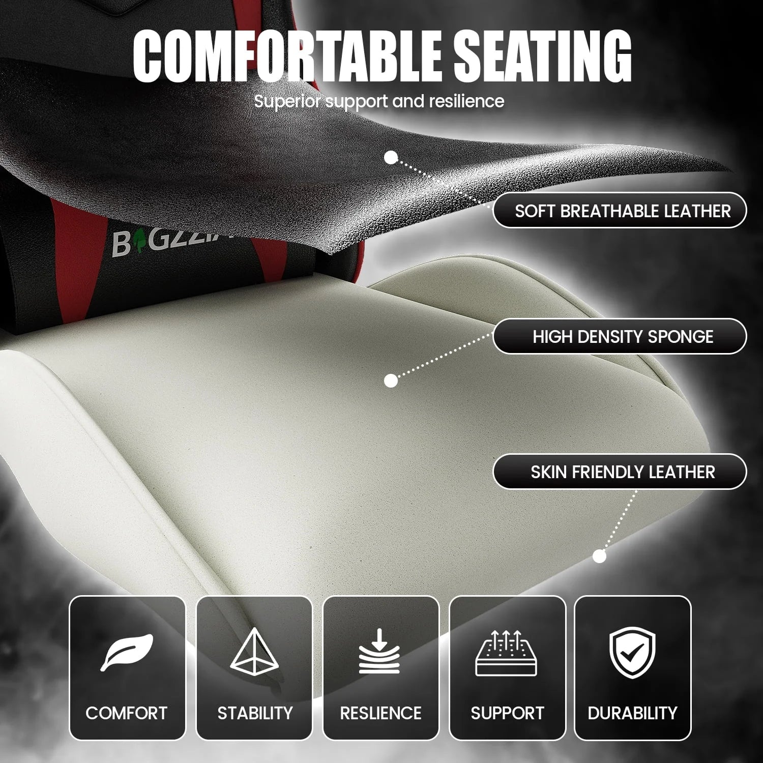 2026 New Bigzzia Gaming Chair Office Chair, Ergonomic Game Chair with Height Adjustable Headrest and Lumbar Support for Adults Teens, Black & White - Image 42