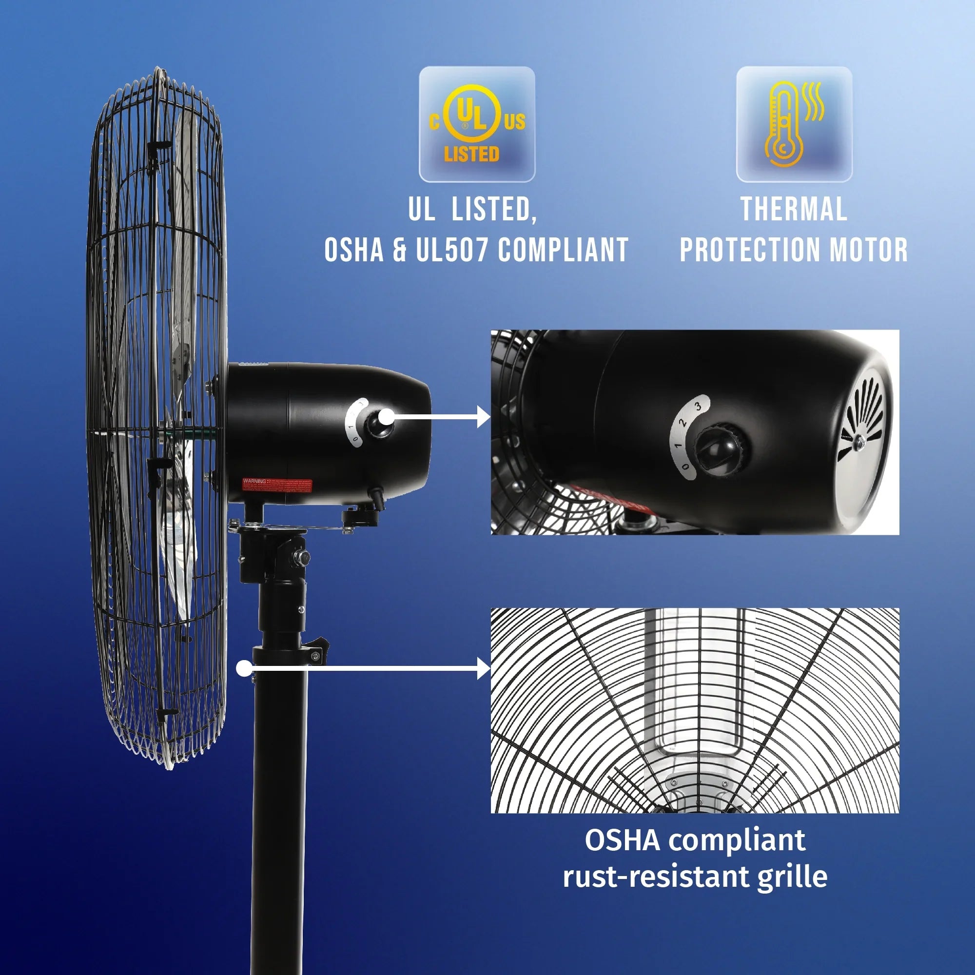 2026 New Tornado - 20 Inch High Velocity Metal Oscillating Pedestal Fan - Commercial, Industrial Use Water-Resistant - Image 27