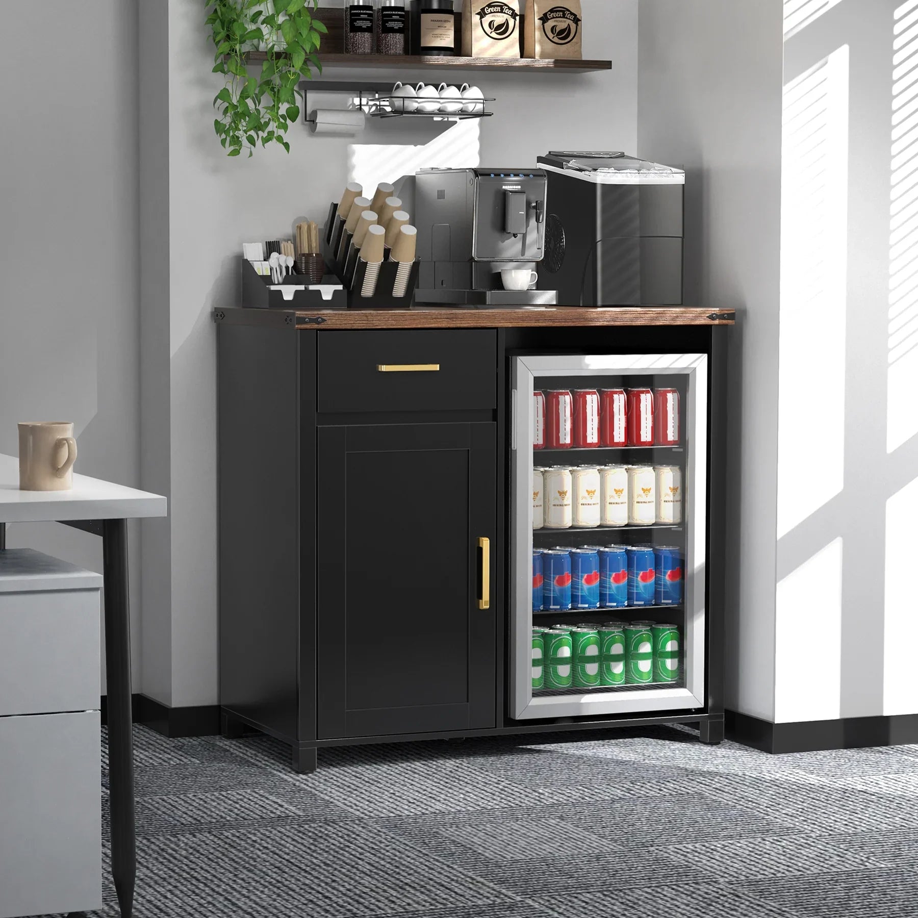 2026 New Coffee Bar with Mini Fridge Space, Mini Fridge Cabinet Stand for Dorm, Kitchen or Office - Image 3