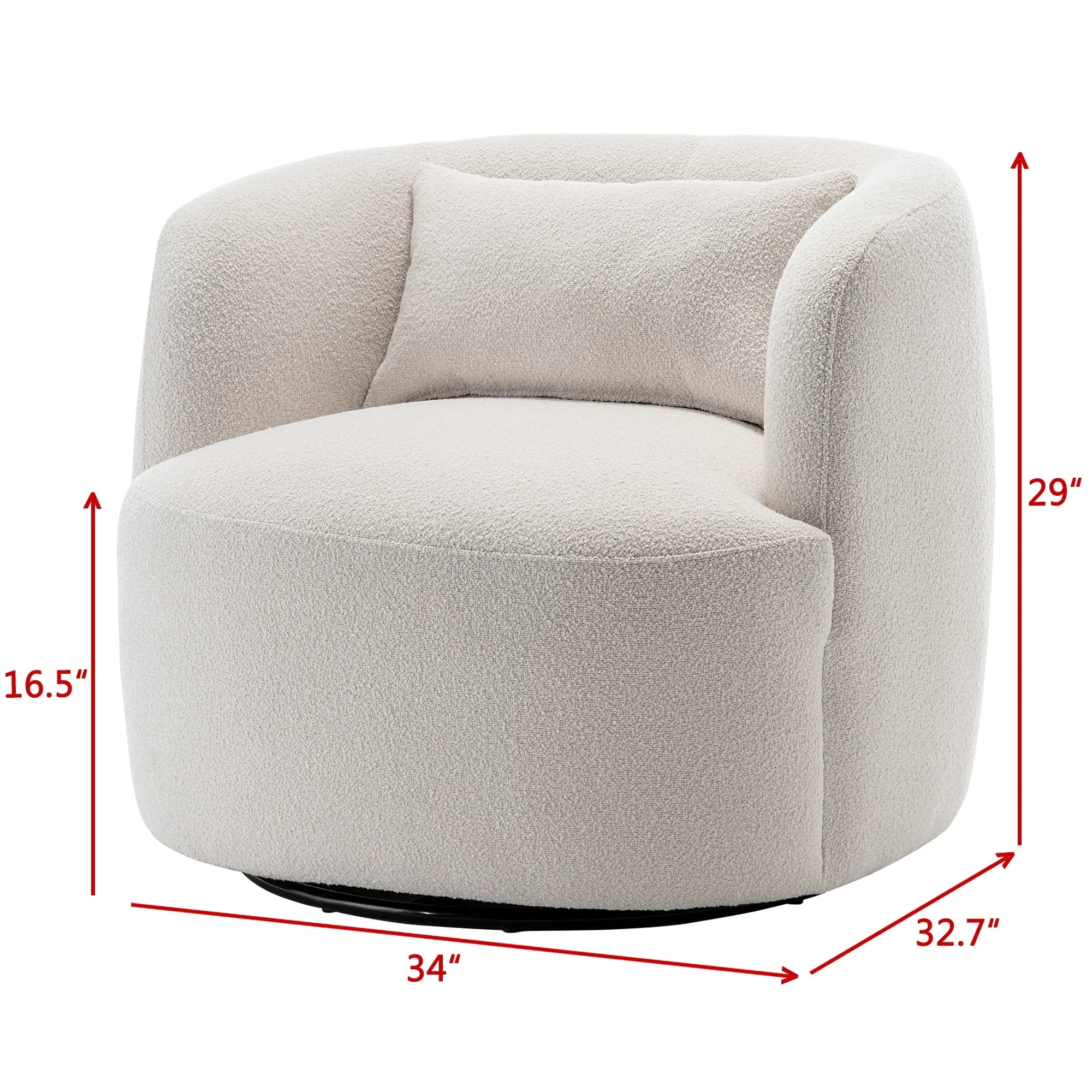 2026 New 34" Wide Boucle Swivel Barrel Chair, No Assembly Round Upholstered Armchair Accent Chair Single Sofa Chair with Toss Pillow for Living Room and Bedroom, Taupe - Image 21