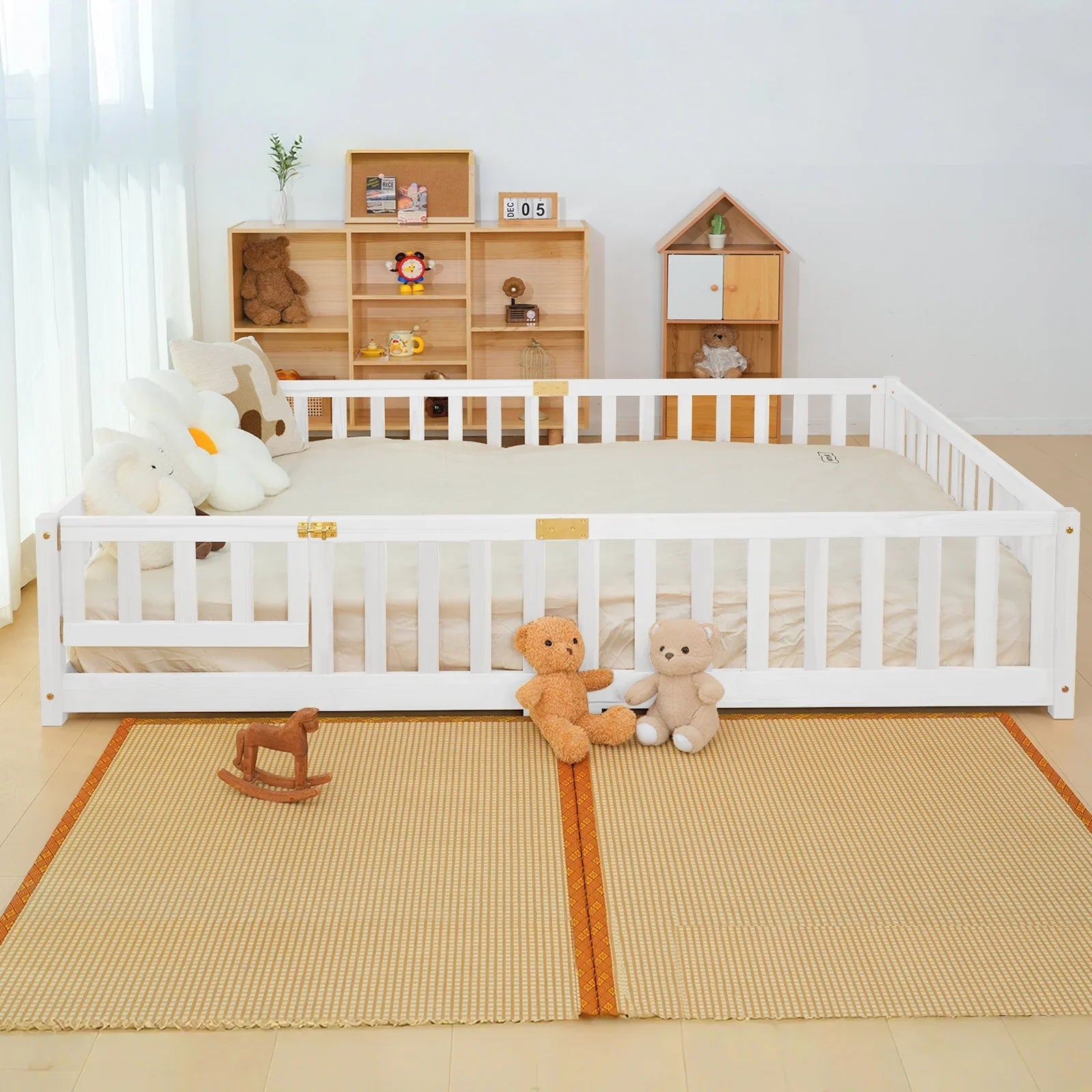 2026 New Slsy Twin Size Toddler Floor Bed, Solid Wood Montessori Bed Frame with Fence & Door Montessori Floor Bed Crib with Safety Guardrails for Girls and Boys - Image 18