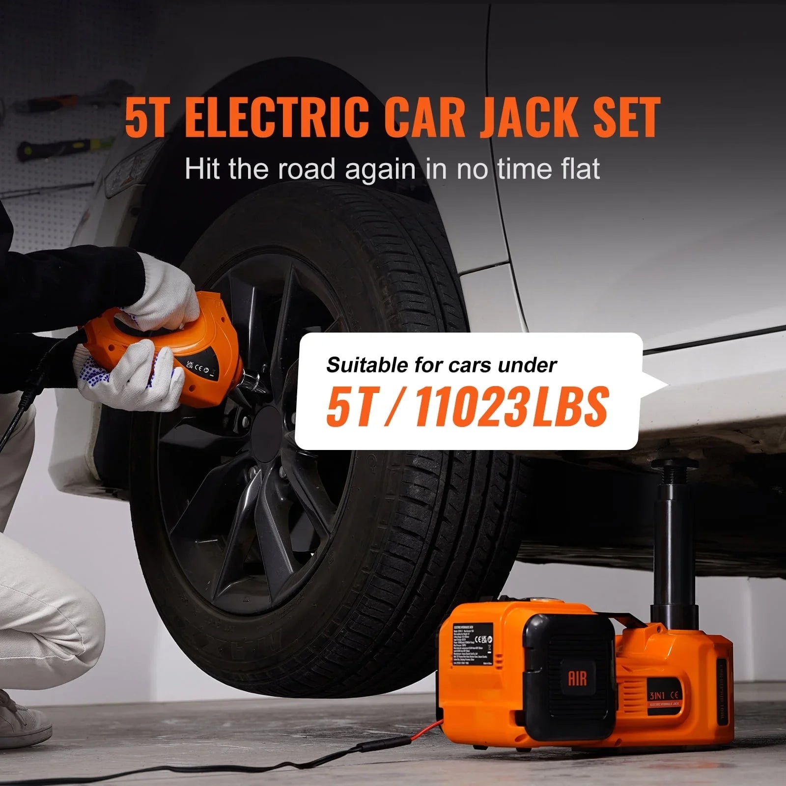 2026 New KFFKFF Electric Car Jack, 5 Ton Capacity Hydraulic Lift with Electric Wrench, Compact Vehicle Elevator with Integrated Air Pump and LED for SUVs, MPVs, Sedans, and Trucks, Tire Change and Repair - Image 4
