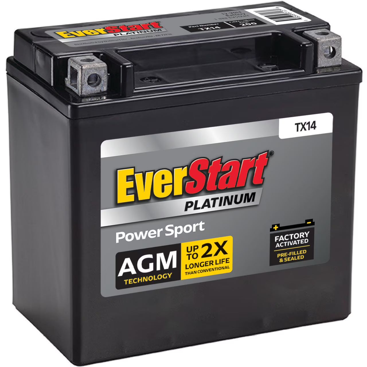 2026 New EverStart Platinum BOXED AGM Power Sport Battery, Group Size TX14 12 Volt, 200 CCA