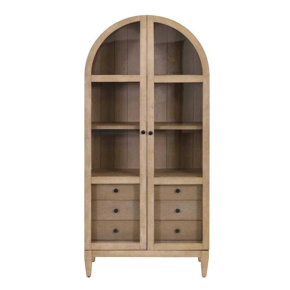2026 New Modern Wood Arched Display Cabinet/Bookcase Fully Assembled Light Brown - Image 11