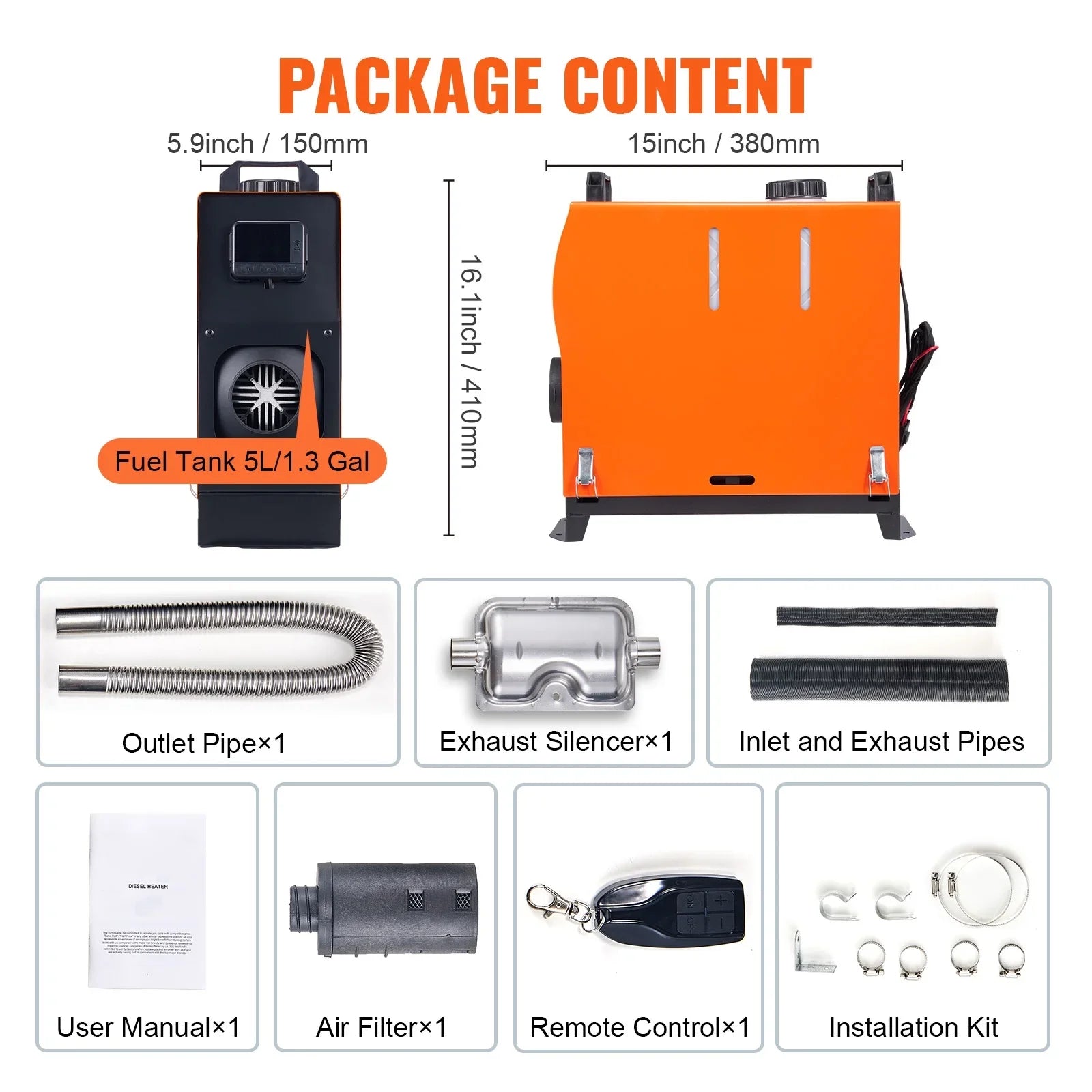 2026 New KFFKFF Diesel Air Heater, 12V 5KW Integrated Diesel Heater with Remote and LCD Display, 5L Tank Compact Diesel Heating Solution, Quick Warm-up for RVs, Trailers, Campers, Boats, and Indoor Use - Image 7