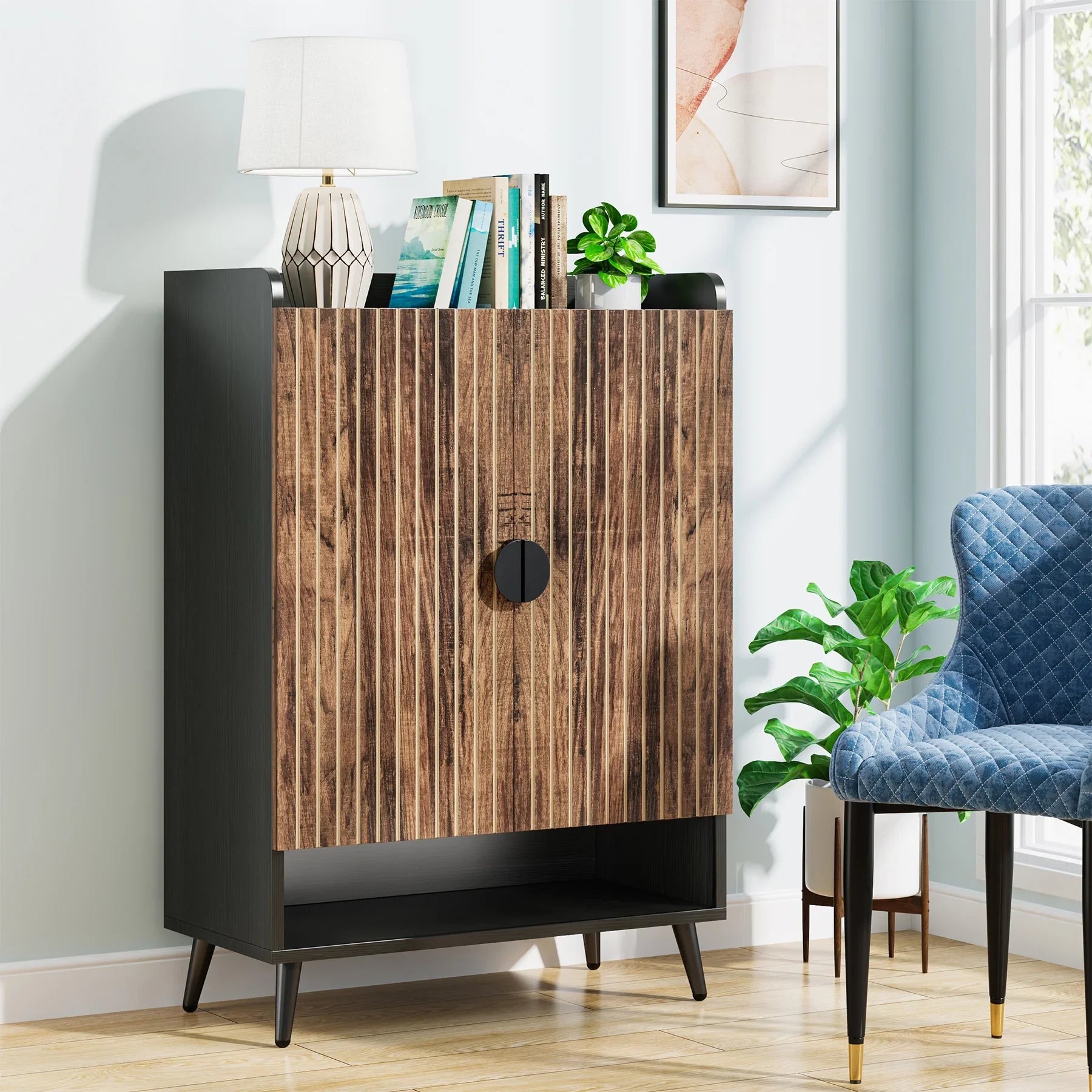 2026 New Tribesigns Shoe Cabinet with Doors, 7-Tier Shoe Storage Cabinet with Adjustable Shelves, Wood Grain Shoes Rack Shoe Organizer - Image 9