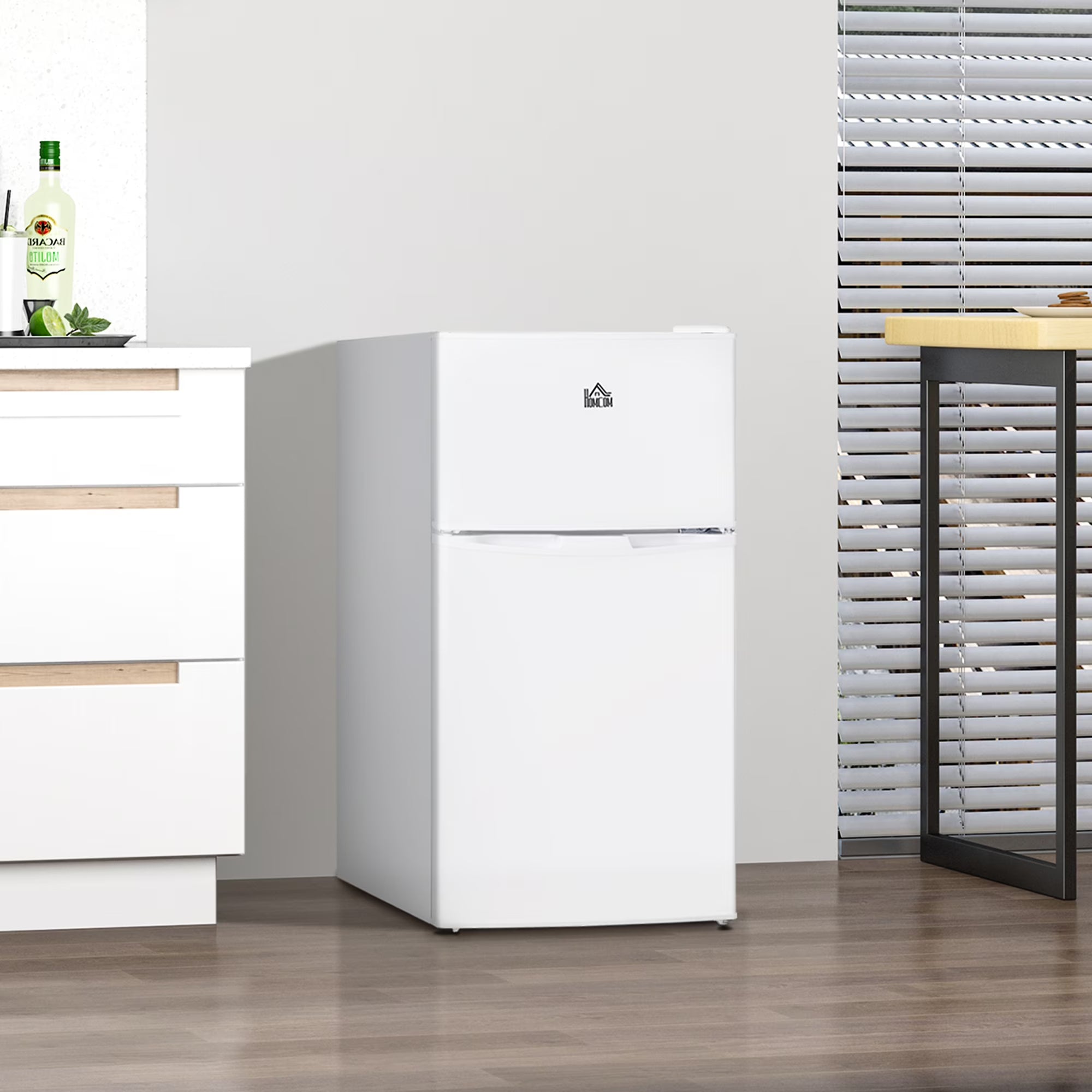 2026 New Harper & Bright Designs Double Door Mini Fridge with Freezer, 3.2 Cu.Ft Compact Refrigerator with Adjustable Shelf, Adjustable Thermostat and Reversible Door for Bedroom, Dorm, Home Office, White