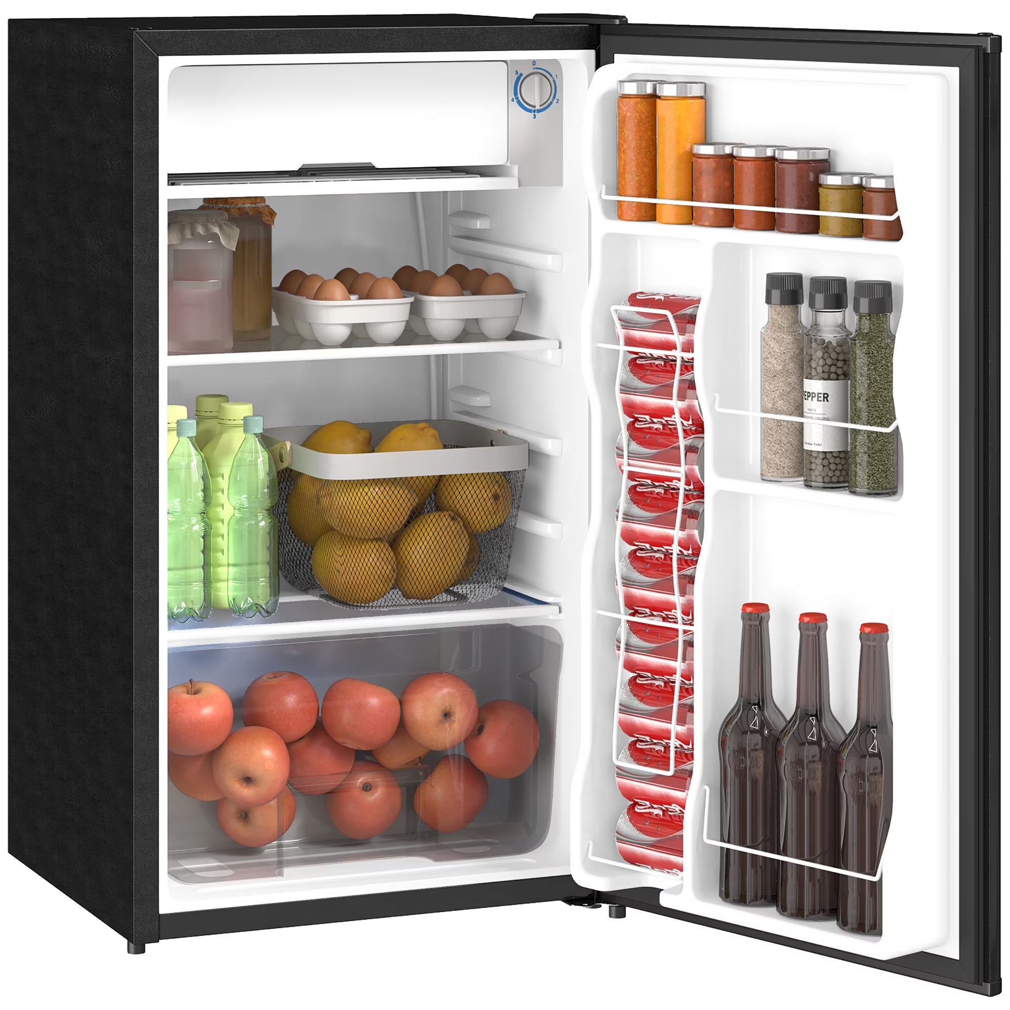 2026 New Homiyad 3.2 Cu.Ft Mini Fridge with Freezer, Single Door Compact Refrigerator with Adjustable Thermostat, Shelf and Reversible Door for Bedroom, Dorm, Home Office, Energy Efficient, Black