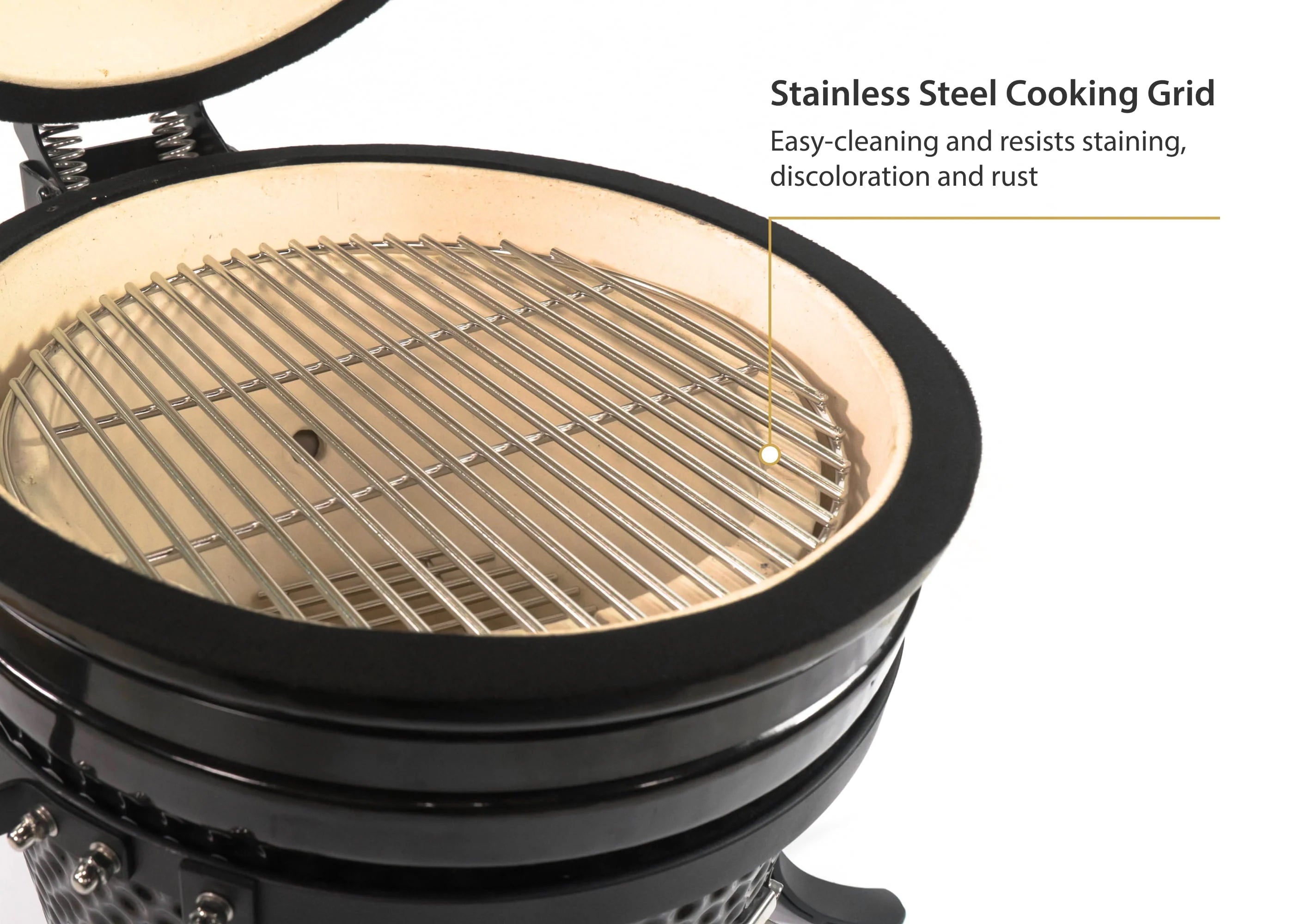 2026 New VESSILS 9.8-inch W Kamado Charcoal BBQ Grill – Heavy Duty Ceramic Barbecue Smoker and Roaster with Built-in Thermometer and Stainless Steel Grate (13 Inch Stand, Black) - Image 4