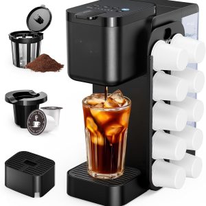 2026 New Hot & Iced Coffee Maker with Magnetic Organizer (Pods Not Included), Stores 10 Pods, 4-5 Cups Coffee Maker & Single-serve Brewer for K Cup & Grounds, 40oz Removable Water Tank