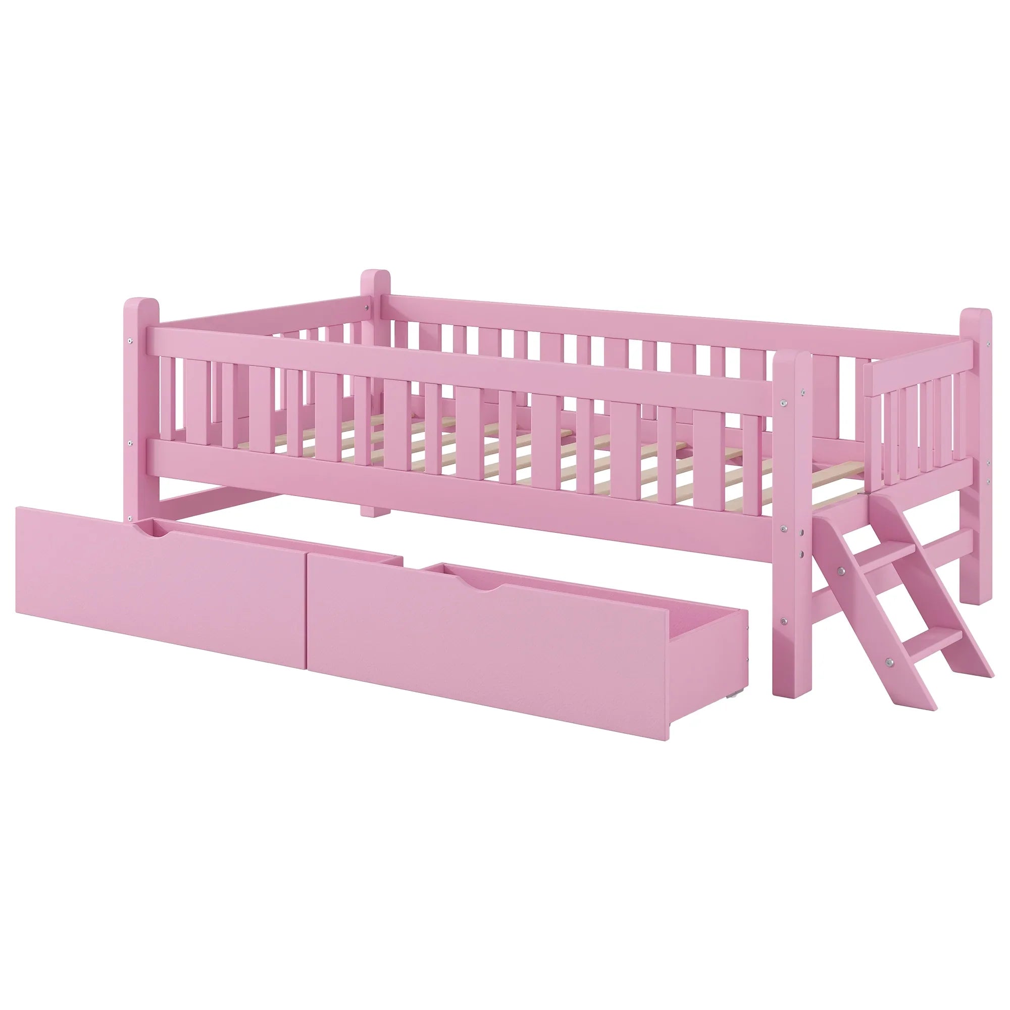 2026 New Euroco Wood Twin Size Platform Bed with 2 Drawers and Ladder for Kids and Toddlers, White - Image 21