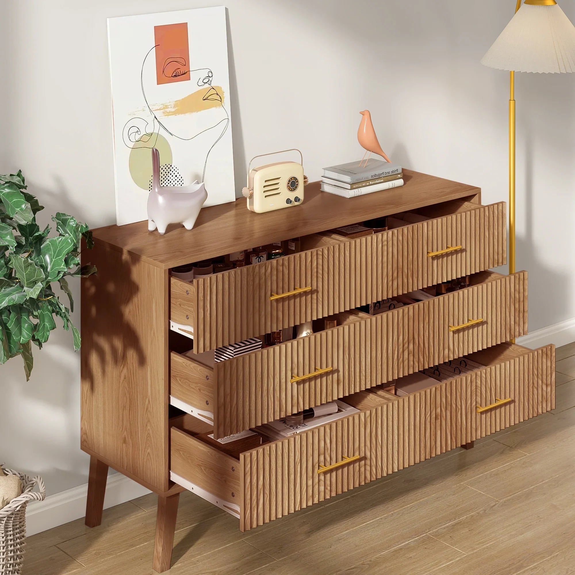 2026 New Fluted 6 Drawers Dresser, Wide Modern Chest of Drawers, 6 Drawer Double Dresser - Image 17