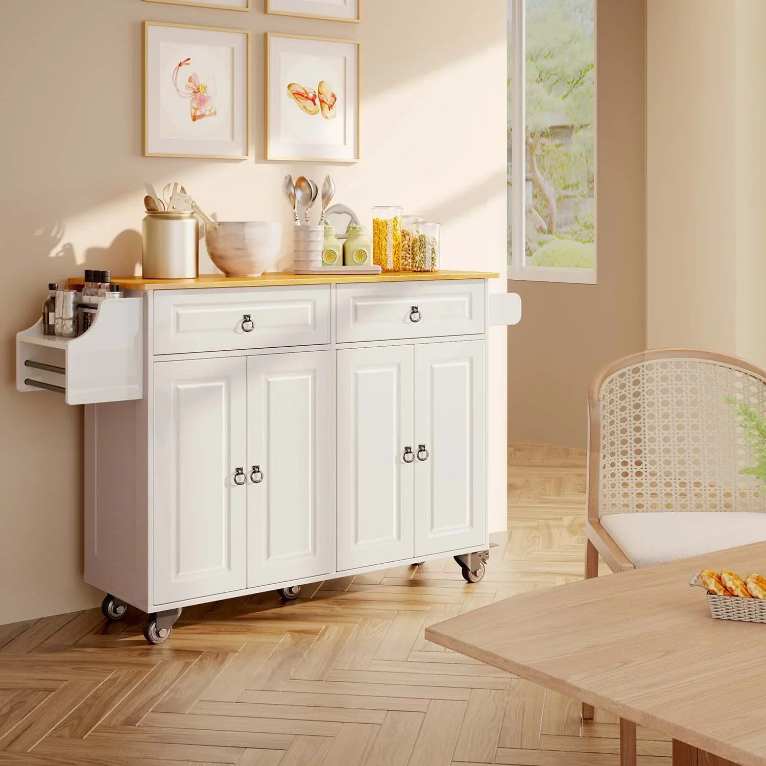 2026 New Lofka 52-Inch Kitchen Island with Storage on Wheels with Wood Drop Leaf, Ideal for Small Kitchens - Image 12