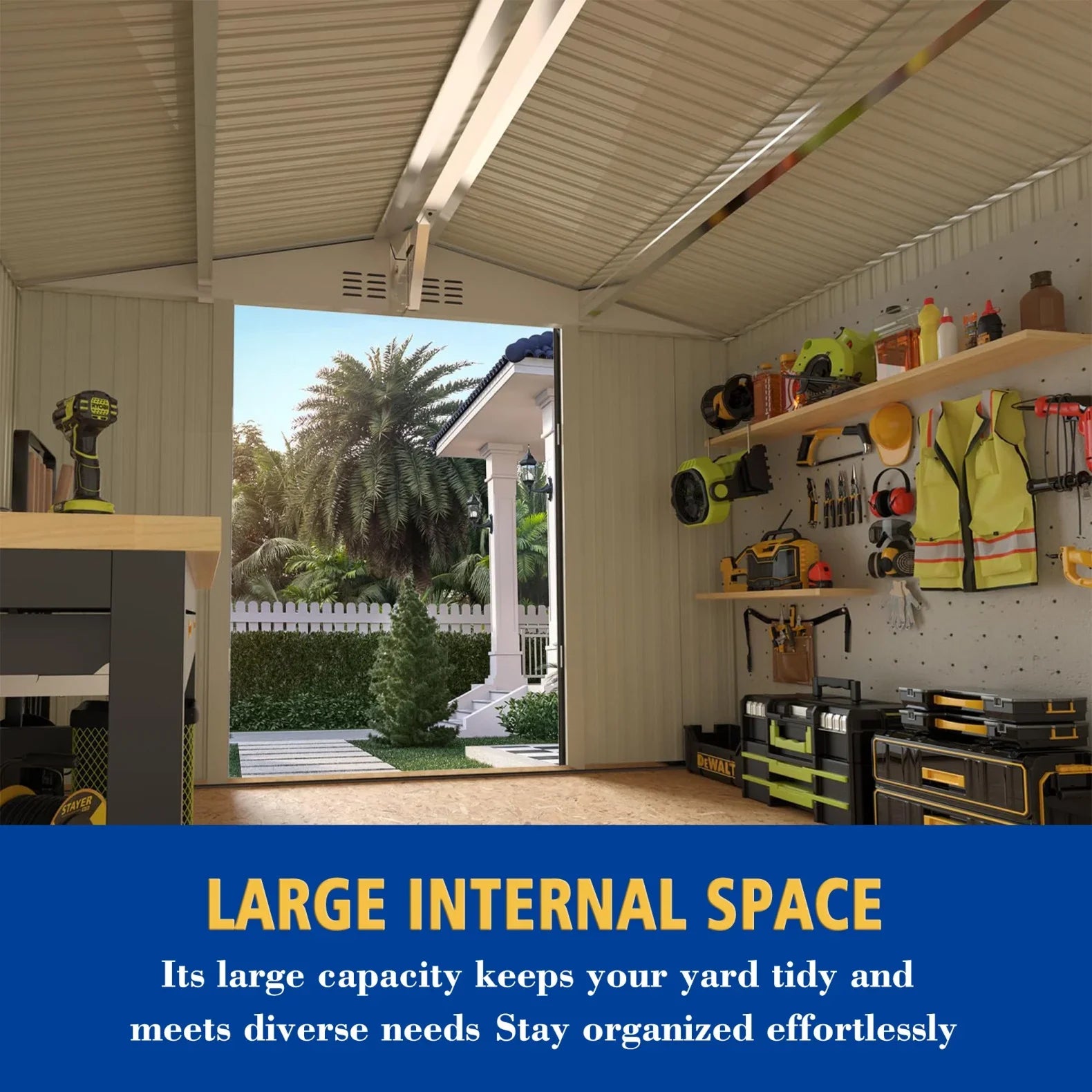 2026 New 10 x 8 FT Outdoor Storage Shed, Large Metal Storage Shed, Lockable Door and Air Vent, Clear Window Garden Tool Shed for Bicycles, Tools, Lawnmowers, Backyards, Patios, Lawns - Gray - Image 7