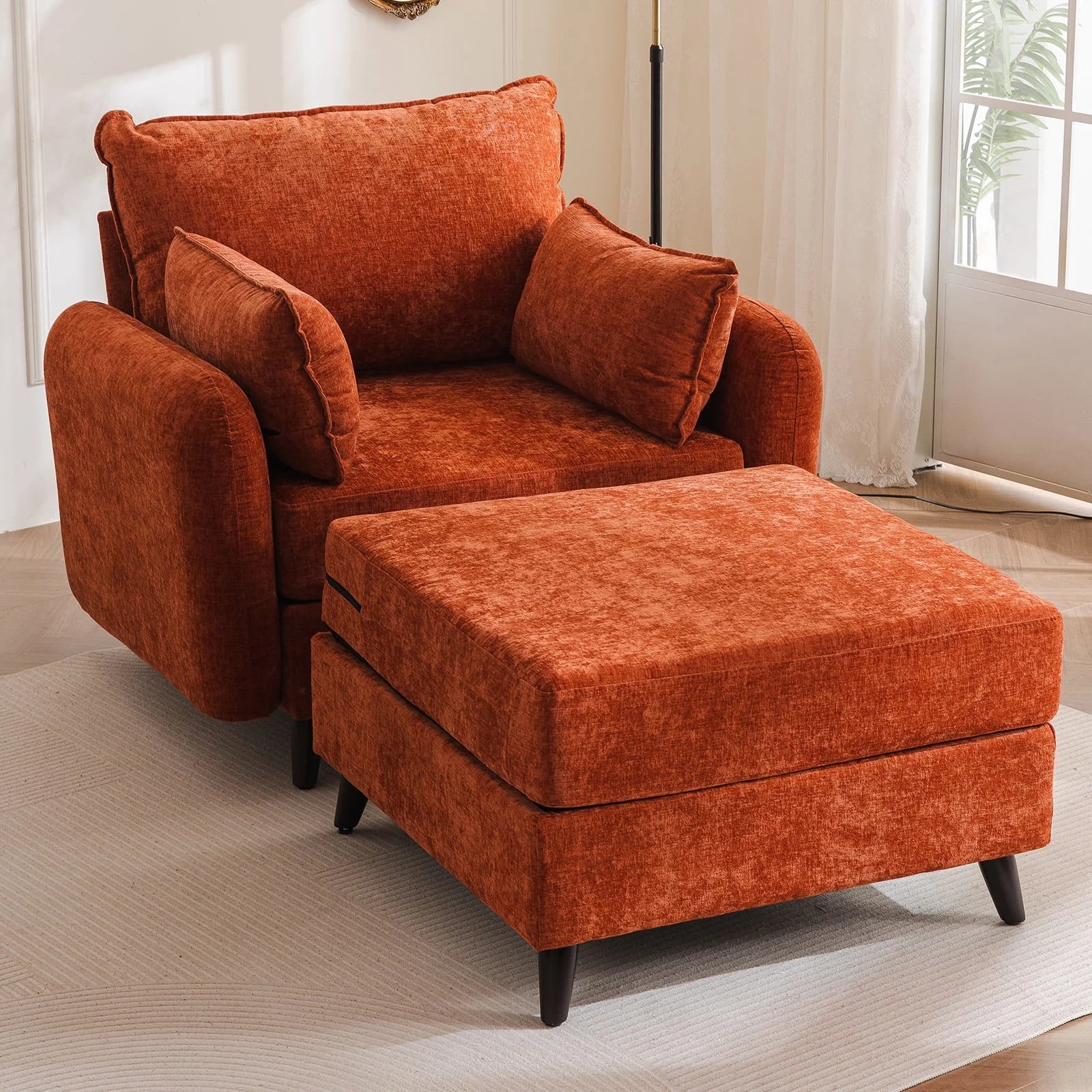 2026 New Rexulqo Oversized Accent Chair with All Seats Storage,Comfy Living Room Chairs with 2 Throw Pillow,Upholstered Mid-Century Armchair,24.5'' Deep Seat,Reading Chair For Bedroom,Office,Chenille,Green - Image 22