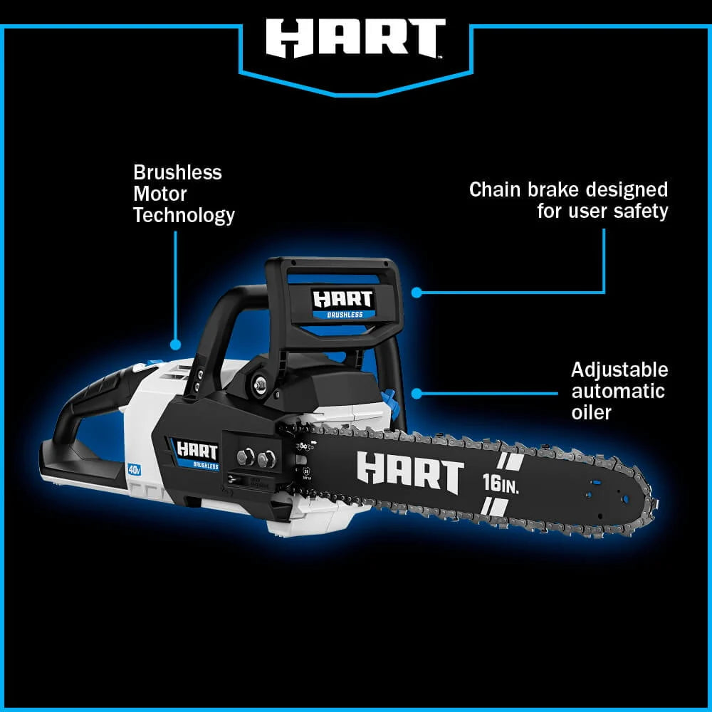2026 New HART 40-Volt 16-inch SUPERCHARGE Battery-Powered Brushless Chainsaw Kit, (1) 4.0 Ah Lithium-Ion Battery - Image 11