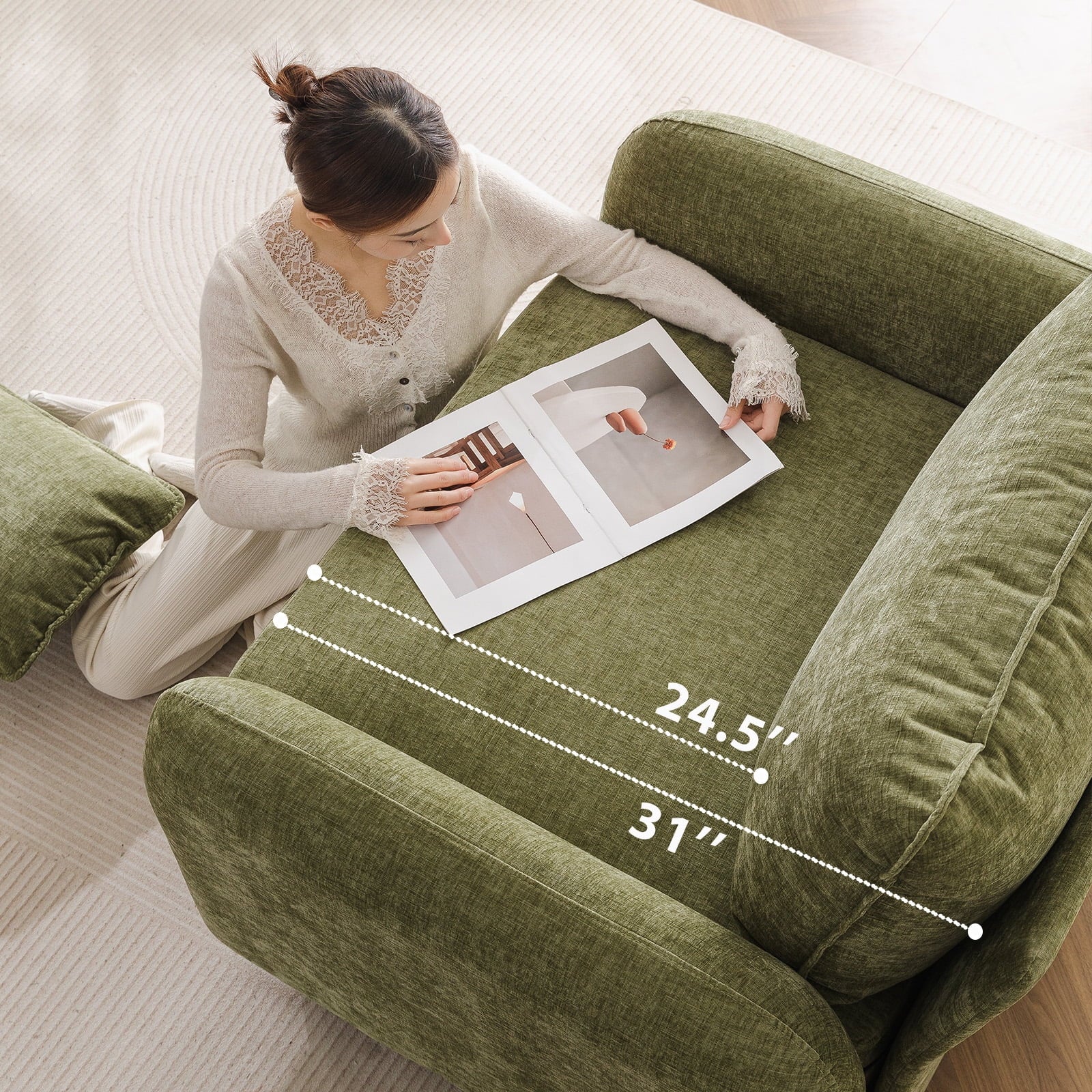 2026 New Rexulqo Oversized Accent Chair with All Seats Storage,Comfy Living Room Chairs with 2 Throw Pillow,Upholstered Mid-Century Armchair,24.5'' Deep Seat,Reading Chair For Bedroom,Office,Chenille,Green - Image 12