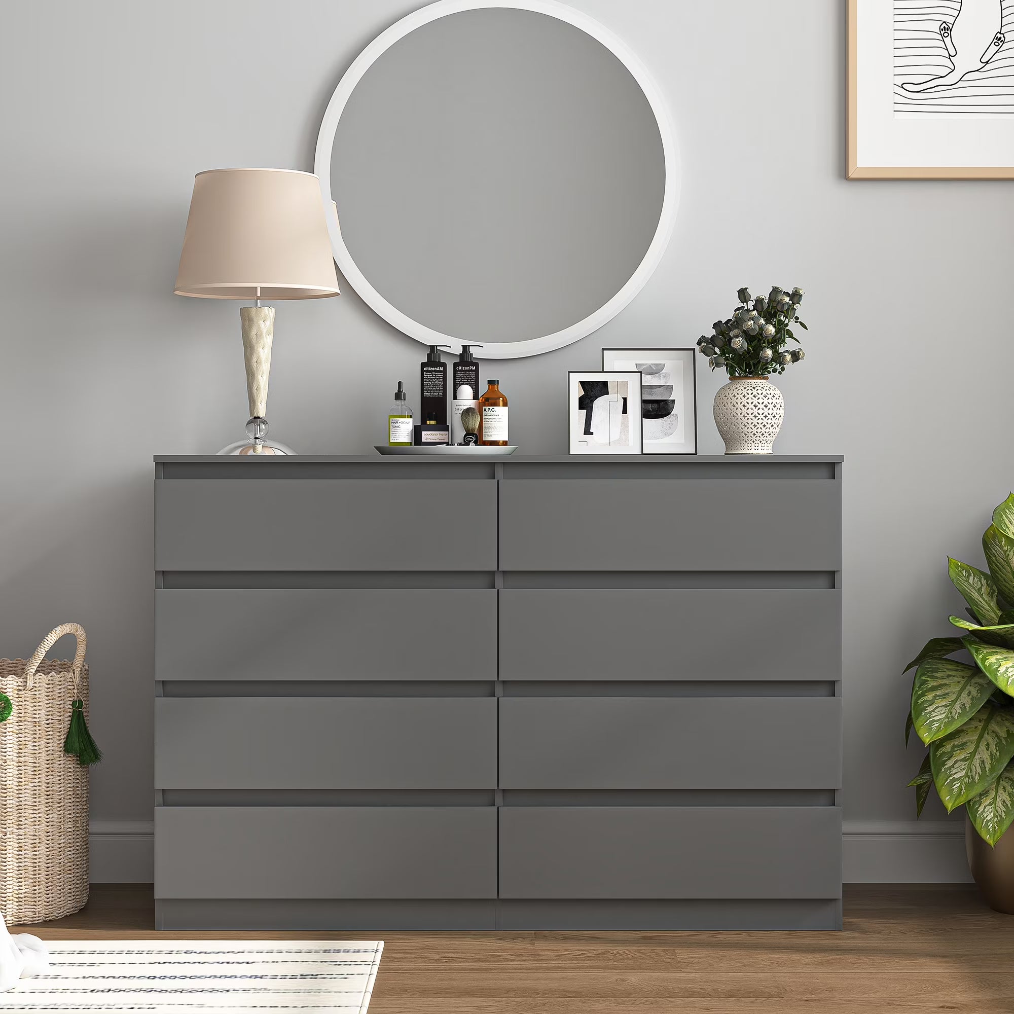 2026 New Kadyn Modern 6 Drawer Dresser Wood Cabinet,Dresser for Bedroom, Kitchen Storage Cabinet with Drawers, Chest of Drawers(Black) - Image 3