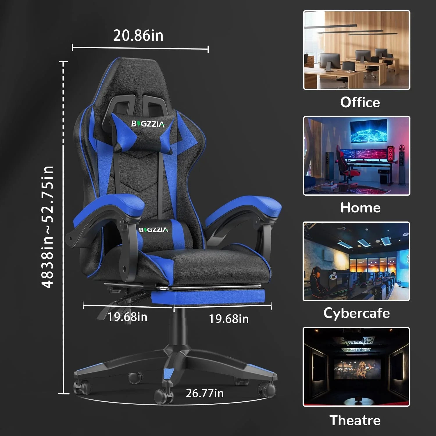 2026 New Bigzzia Gaming Chair Office Chair, Ergonomic Game Chair with Height Adjustable Headrest and Lumbar Support for Adults Teens, Black & White - Image 33
