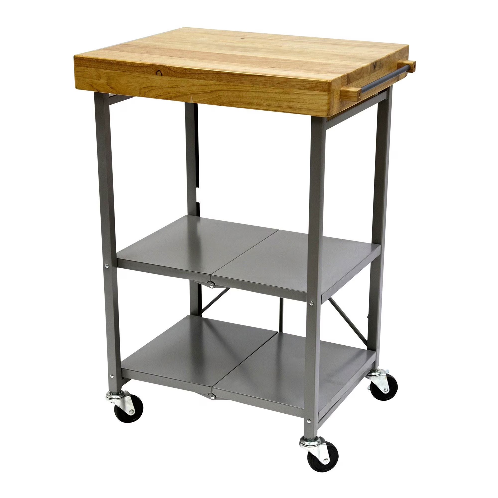 2026 New Origami Foldable Wheeled Portable Solid Wood Top Kitchen Island Bar Cart