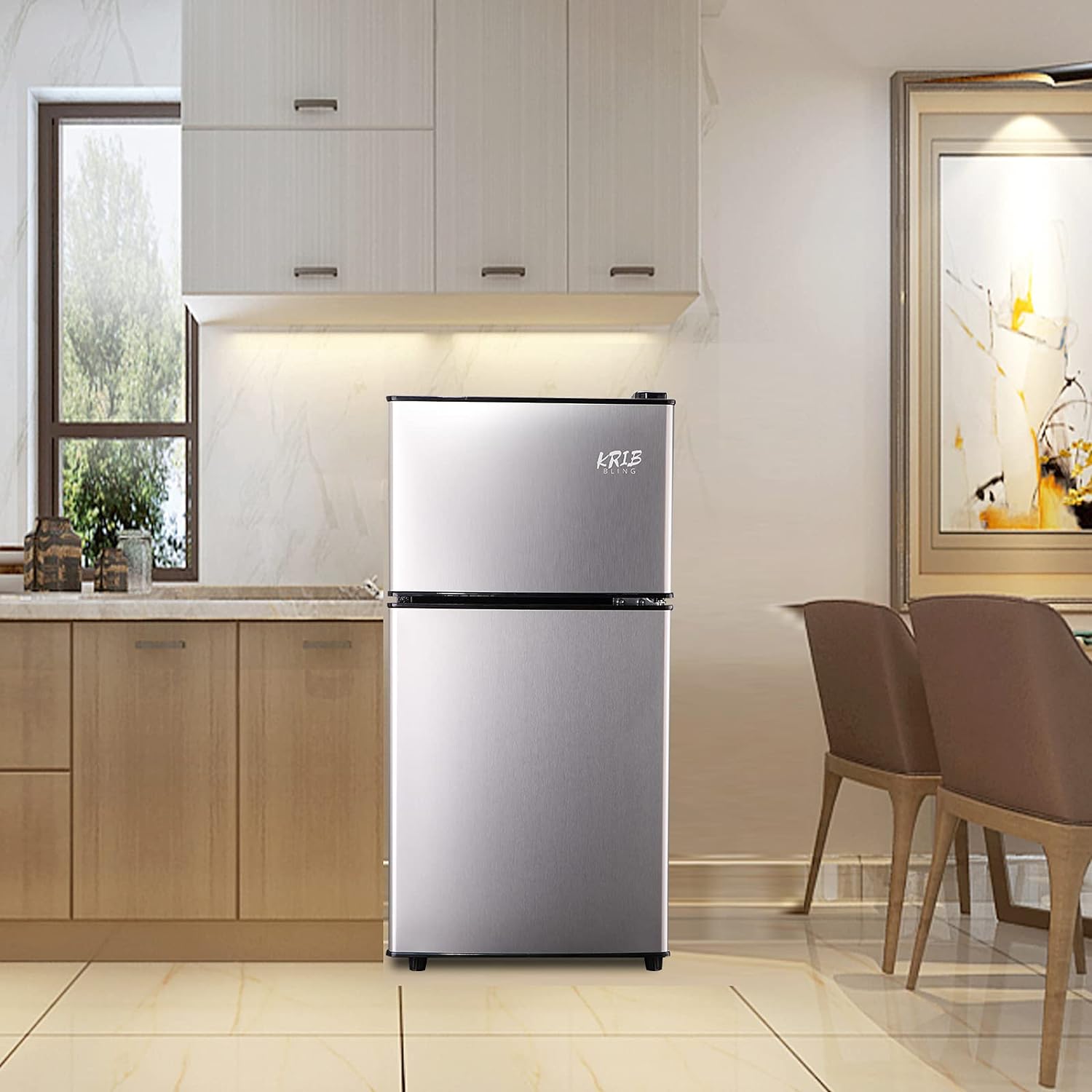 2026 New Harper & Bright Designs Double Door Mini Fridge with Freezer, 3.2 Cu.Ft Compact Refrigerator with Adjustable Shelf, Adjustable Thermostat and Reversible Door for Bedroom, Dorm, Home Office, White - Image 18