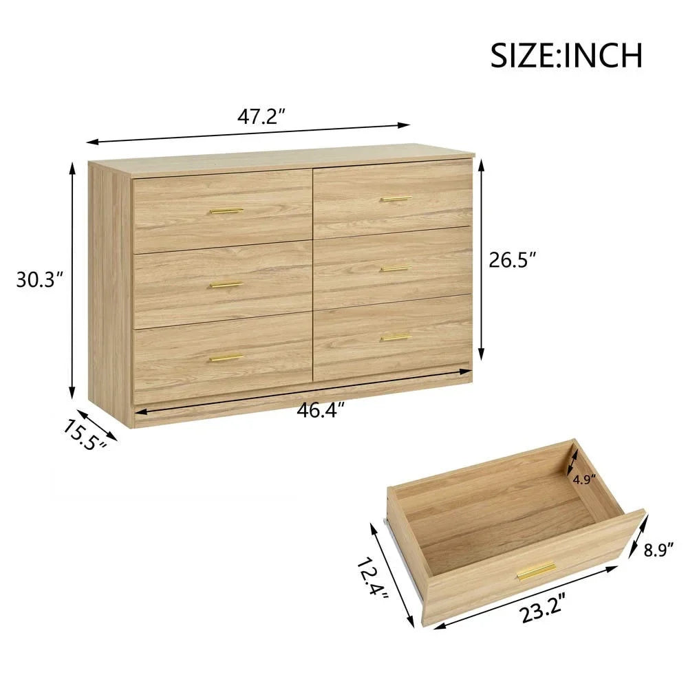2026 New Kadyn Modern 6 Drawer Dresser Wood Cabinet,Dresser for Bedroom, Kitchen Storage Cabinet with Drawers, Chest of Drawers(Black) - Image 43